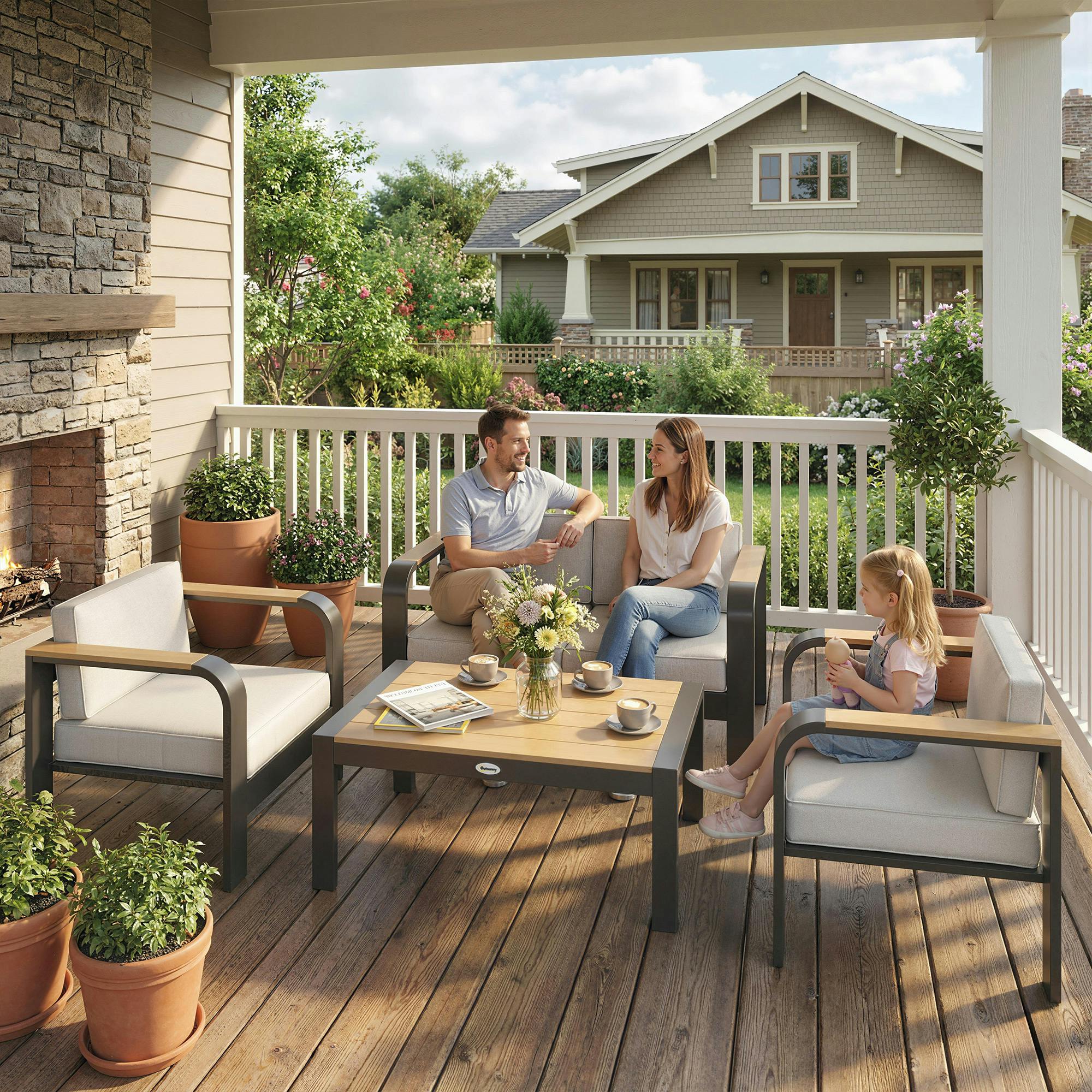 Rackhams Beige 4 Seater Aluminium Garden Furniture Set With Olefin Cushions, - Not Applicable - Aluminium, Wpc, Olefin, Cotton, Sponge