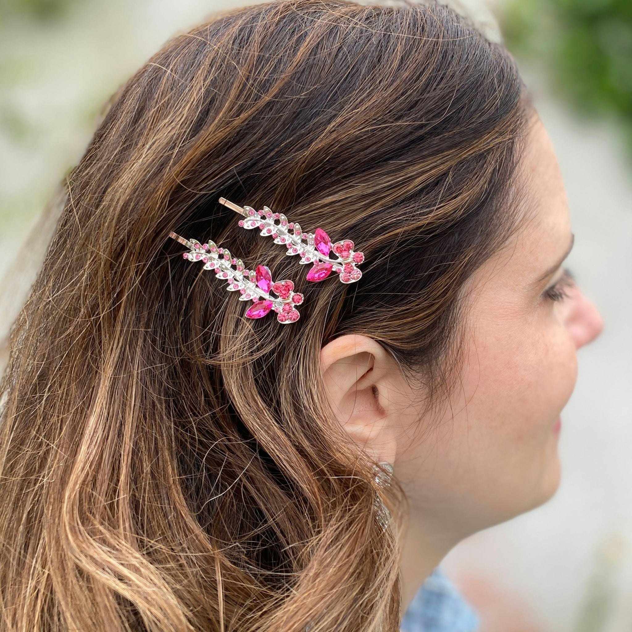 Queenmee Accessories Pink Hair Slides Hair Grips Sparkly Hair Slides Floral Set Of 2