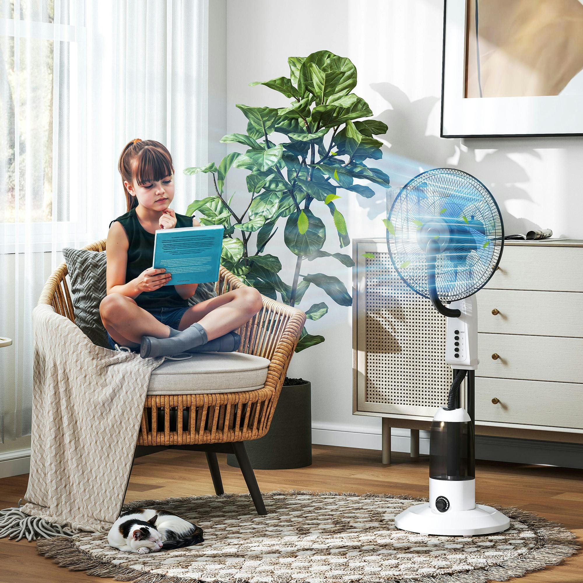 Homcom White Spray Misting Fan, Floor Fan With Water Mist Spray And 3 Speeds - Spray Misting Fan - Metal, Abs