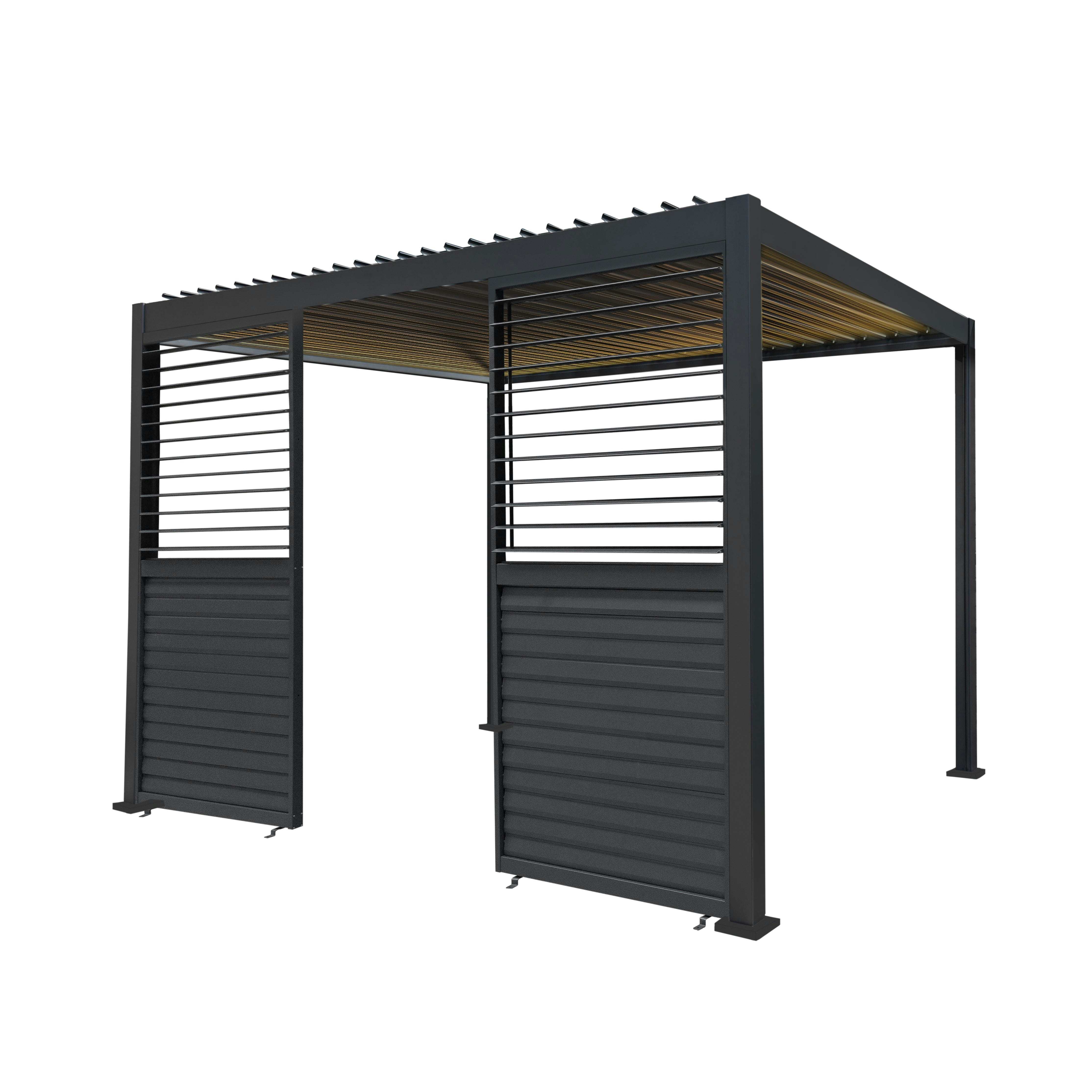 Rackhams Anthracite Aluminium Pergola With Led Lights & 2 X Shutter Panels - 3M X 3M