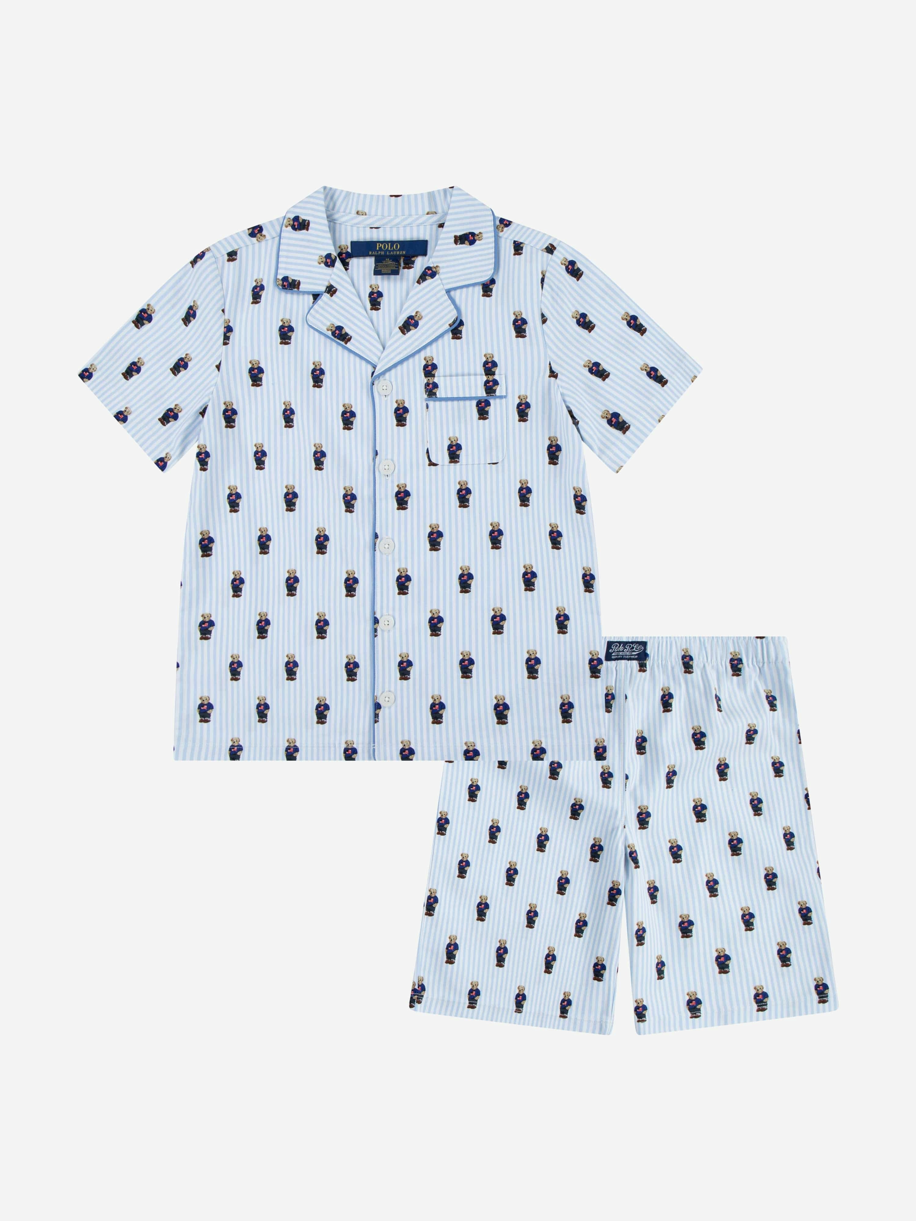 Ralph Lauren Kids Boys Blue Bear Short Pyjamas Set In - 7 Yrs