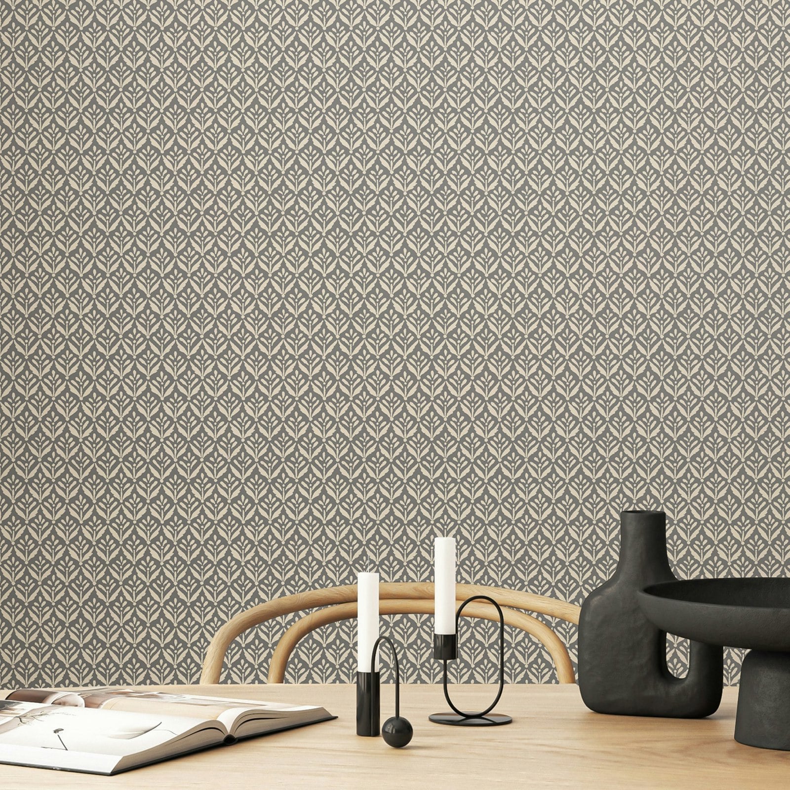 Rackhams Mini Leaf - Graphite 10M Wallpaper