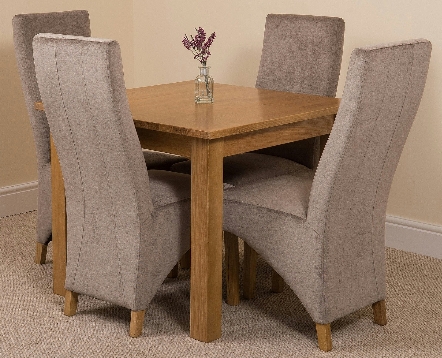 That's Furniture Grey Oslo 90 X 90Cm Small Square Oak Dining Set With Lola Fabric Chairs - 1 - 4 Chairs