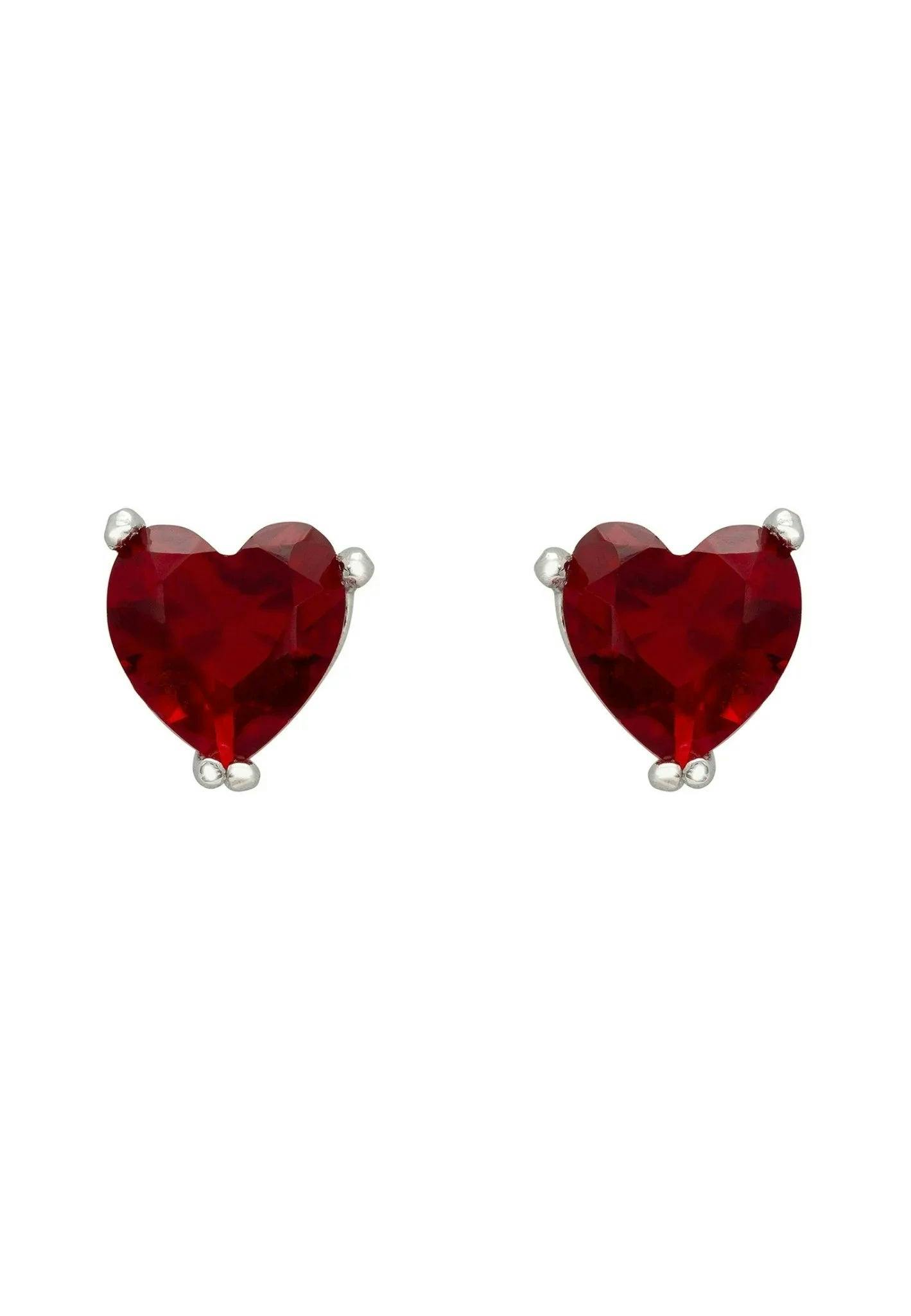 Latelita Silver Asscher Cut Heart Stud Earrings Ruby