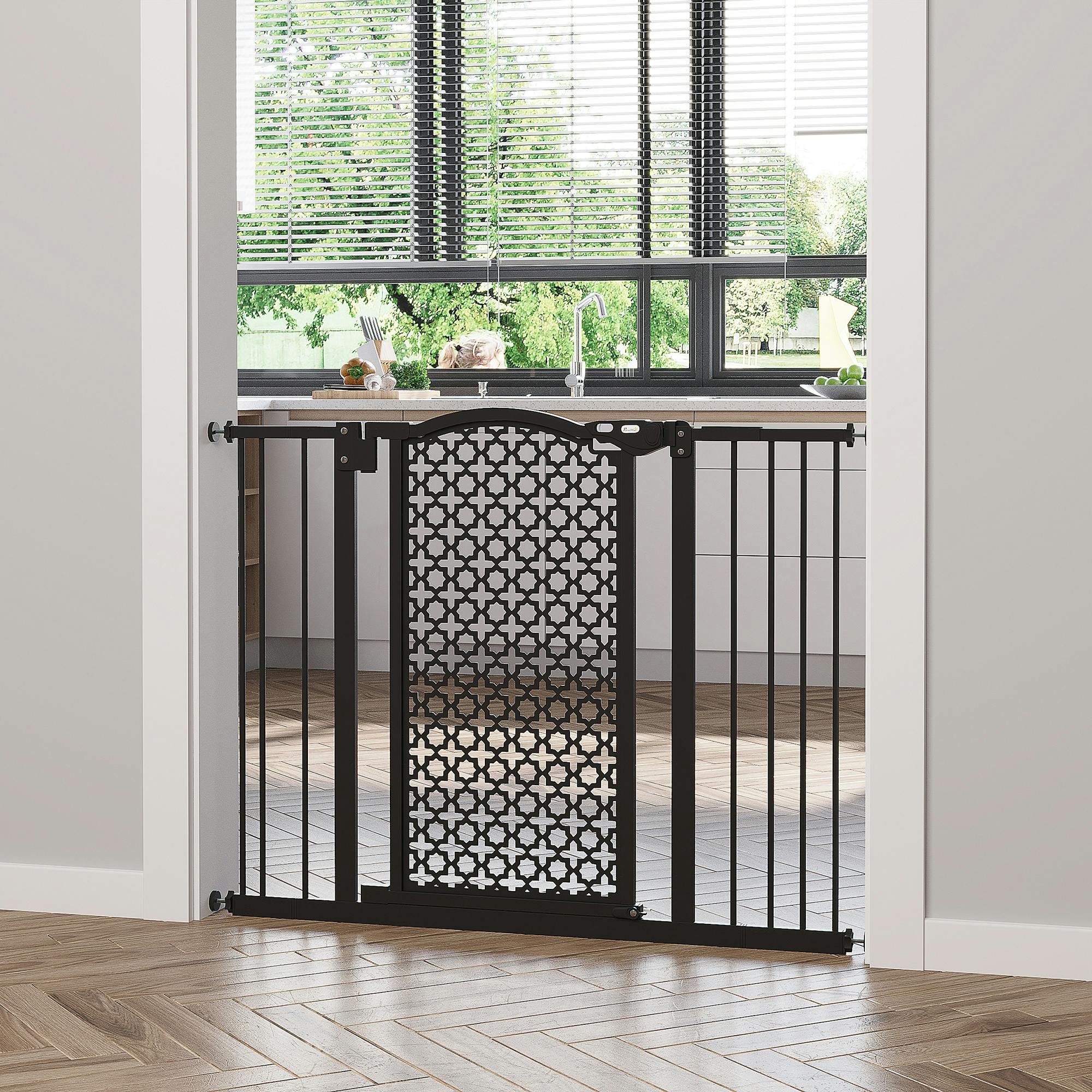 Pawhut Black Pet Safety Gate Barrier Stair Pressure Fit Double Locking For Doorways In - Image 4