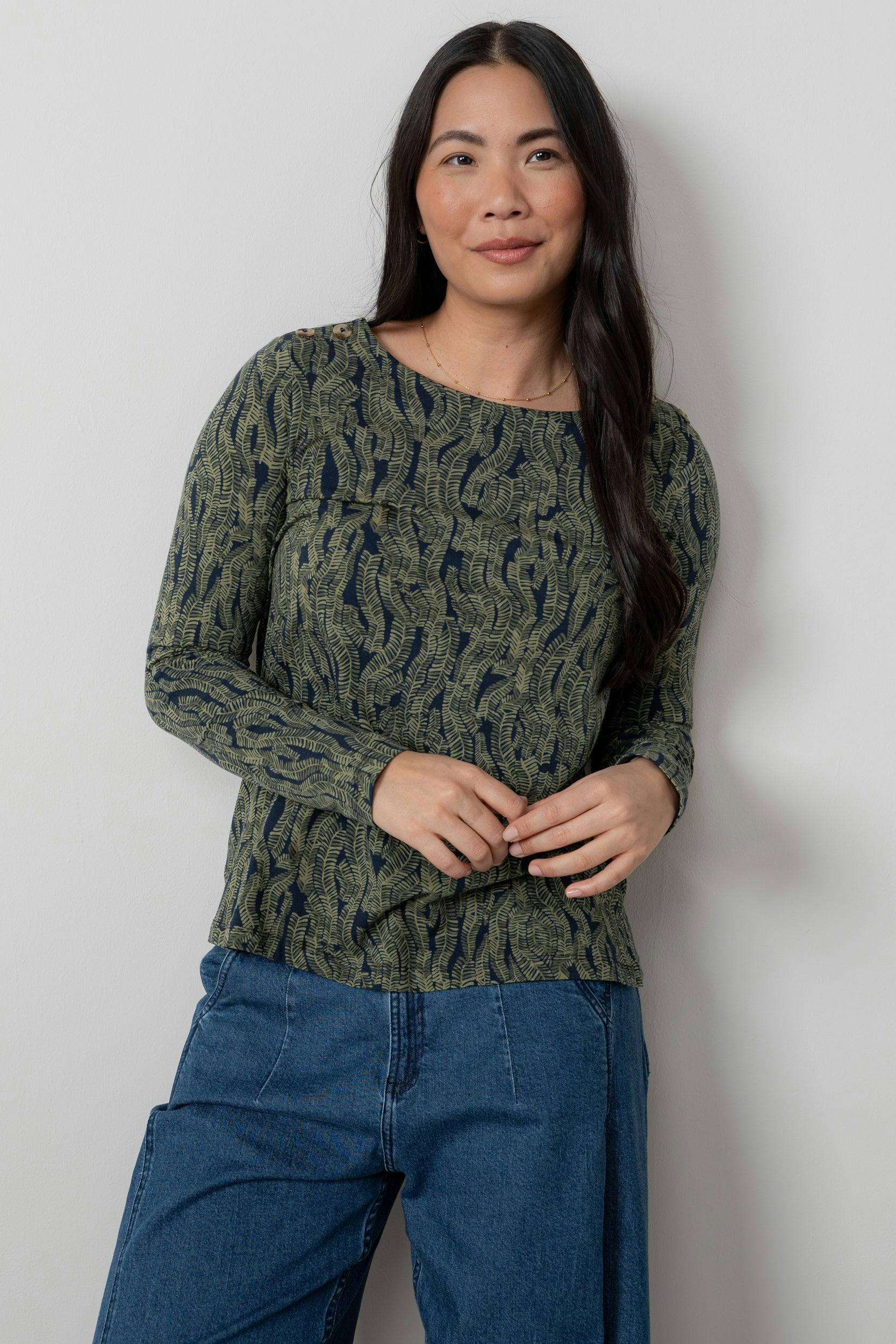Lily & Me Riverside Printed Casual Jersey Top Navy - 10 - Navy