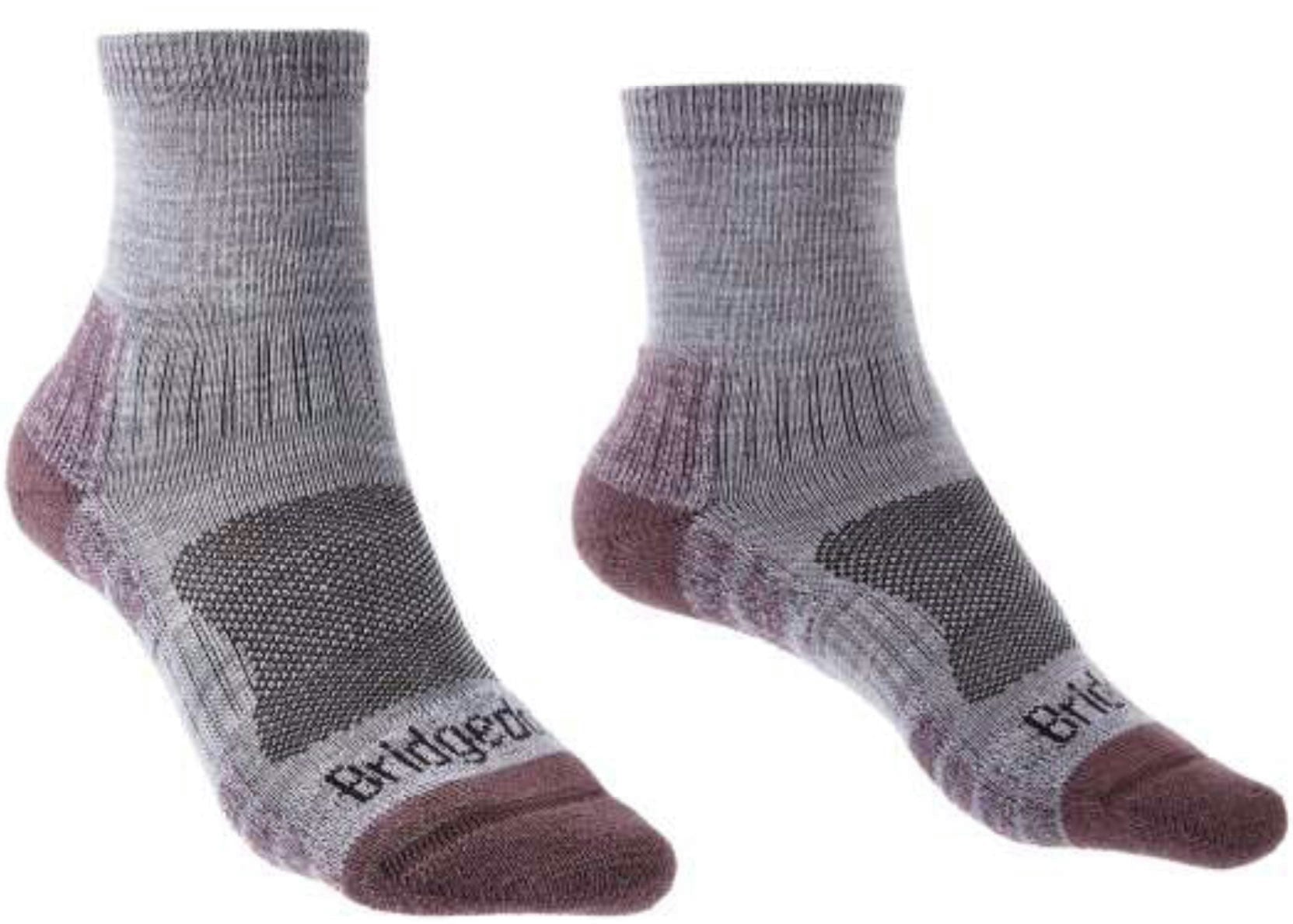 Bridgedale Women's Grey/Red Socks Lightweight Merino Performance Hiking Mini-Crew Socks {Br-710608} - Heather /Damson - Small