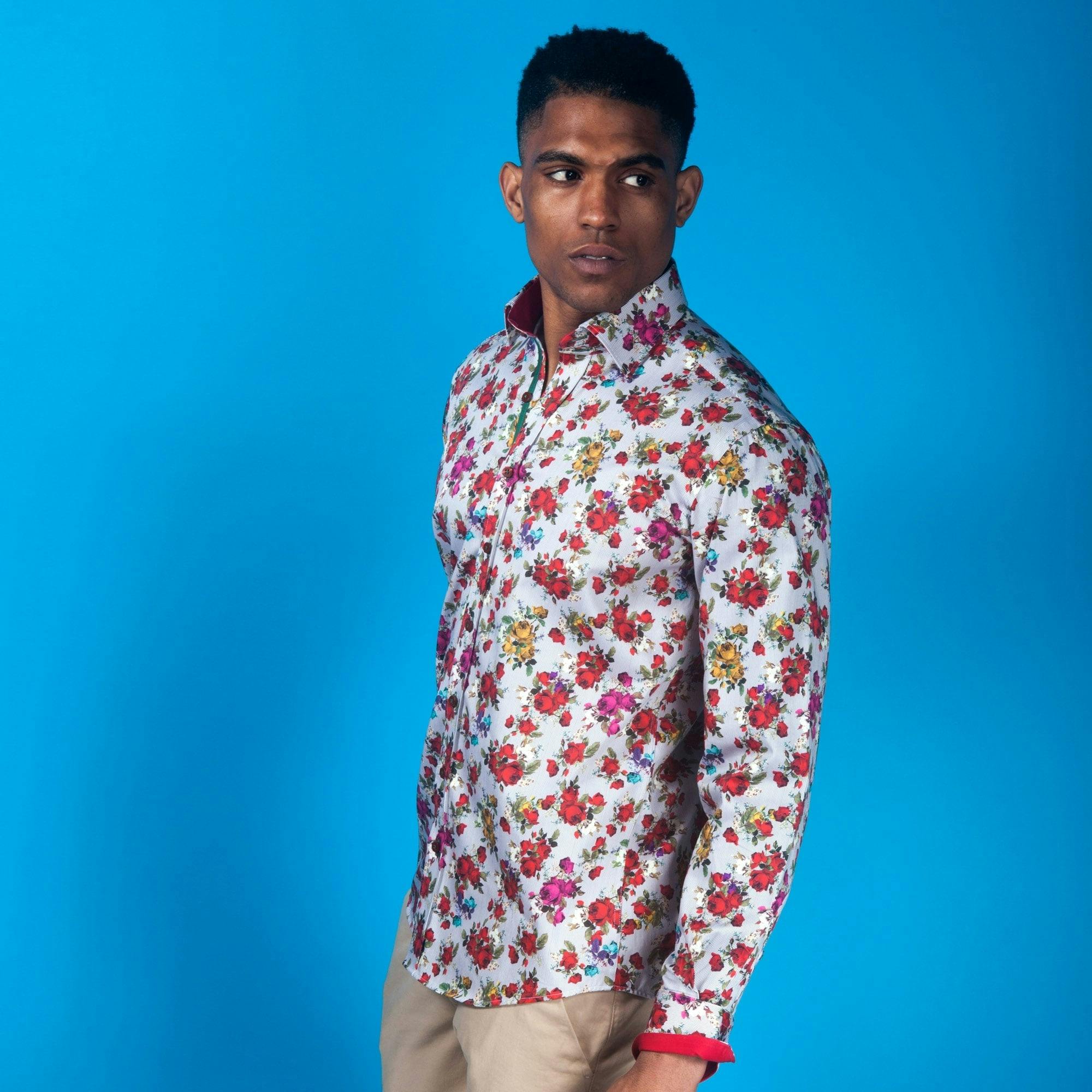 Claudio Lugli White Rose Stripe Print Shirt - Red - Image 2