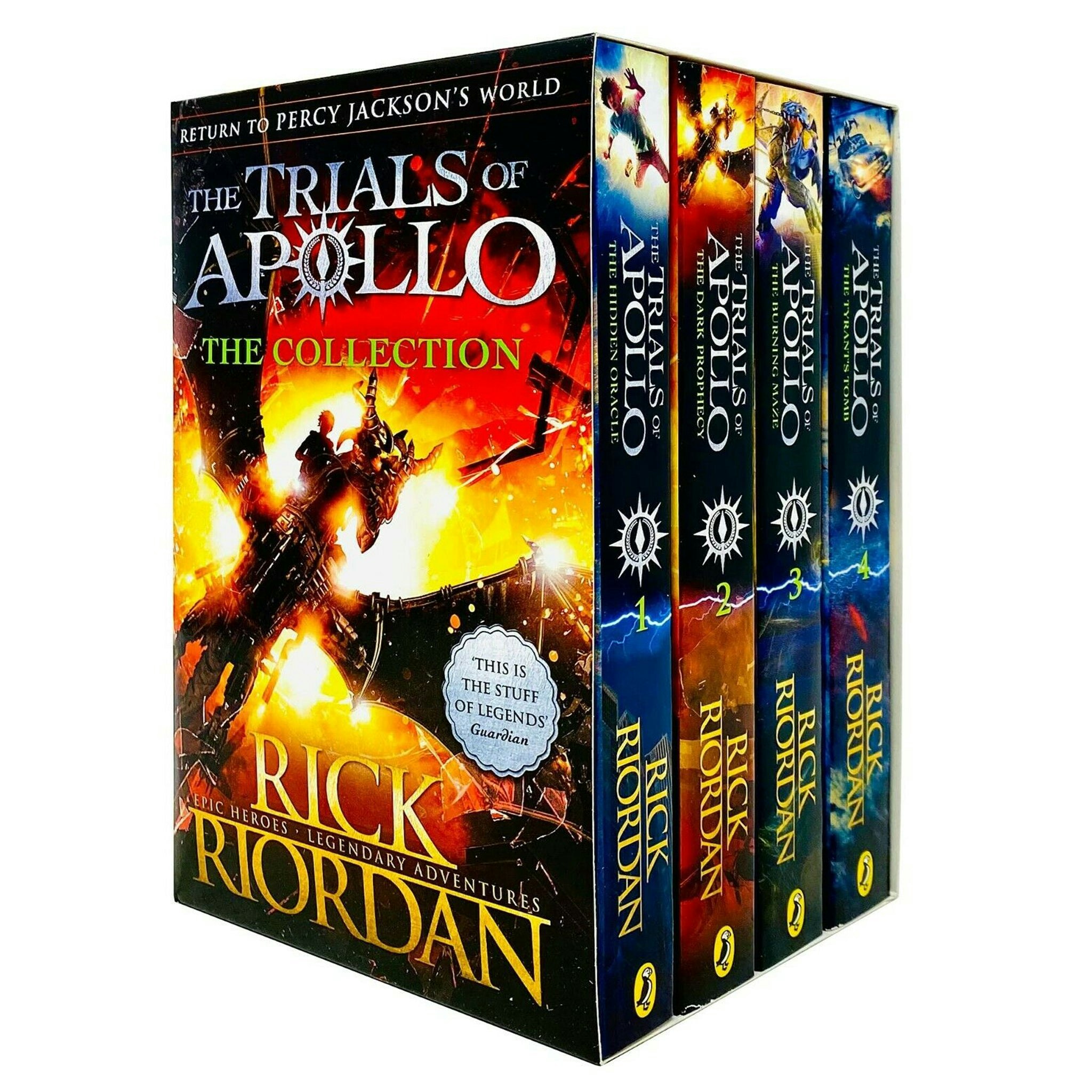 Various Publishers Boys Dark Rick Riordan Trials Of Apollo Collection 4 Books ( Prophecy, Hidden Oracle, Burning Maze, The Tyrants Tomb)