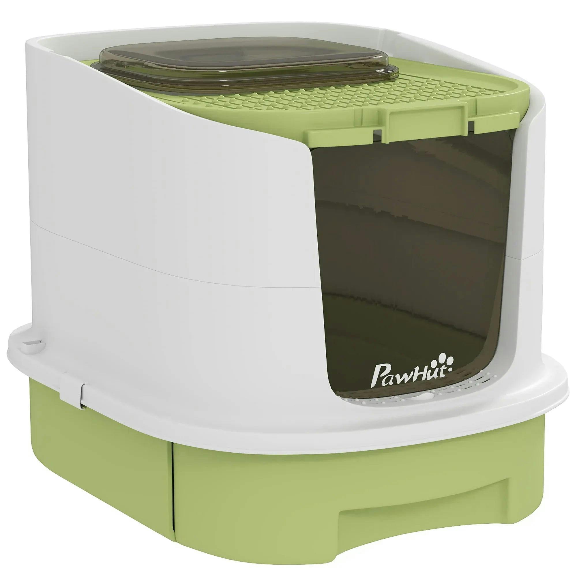 Pawhut (Green) Cat Litter Box, Hooded Cat Litter Tray With Lid, Scoop - Image 5