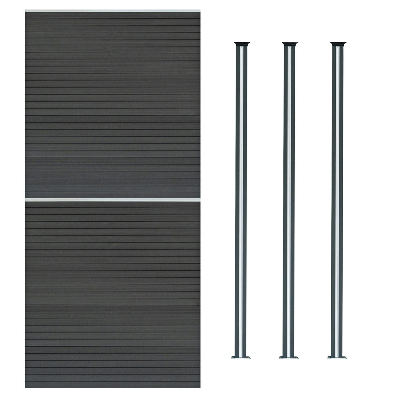 Rackhams Grey Composite Fence Panel X 2 & Led Posts X 3