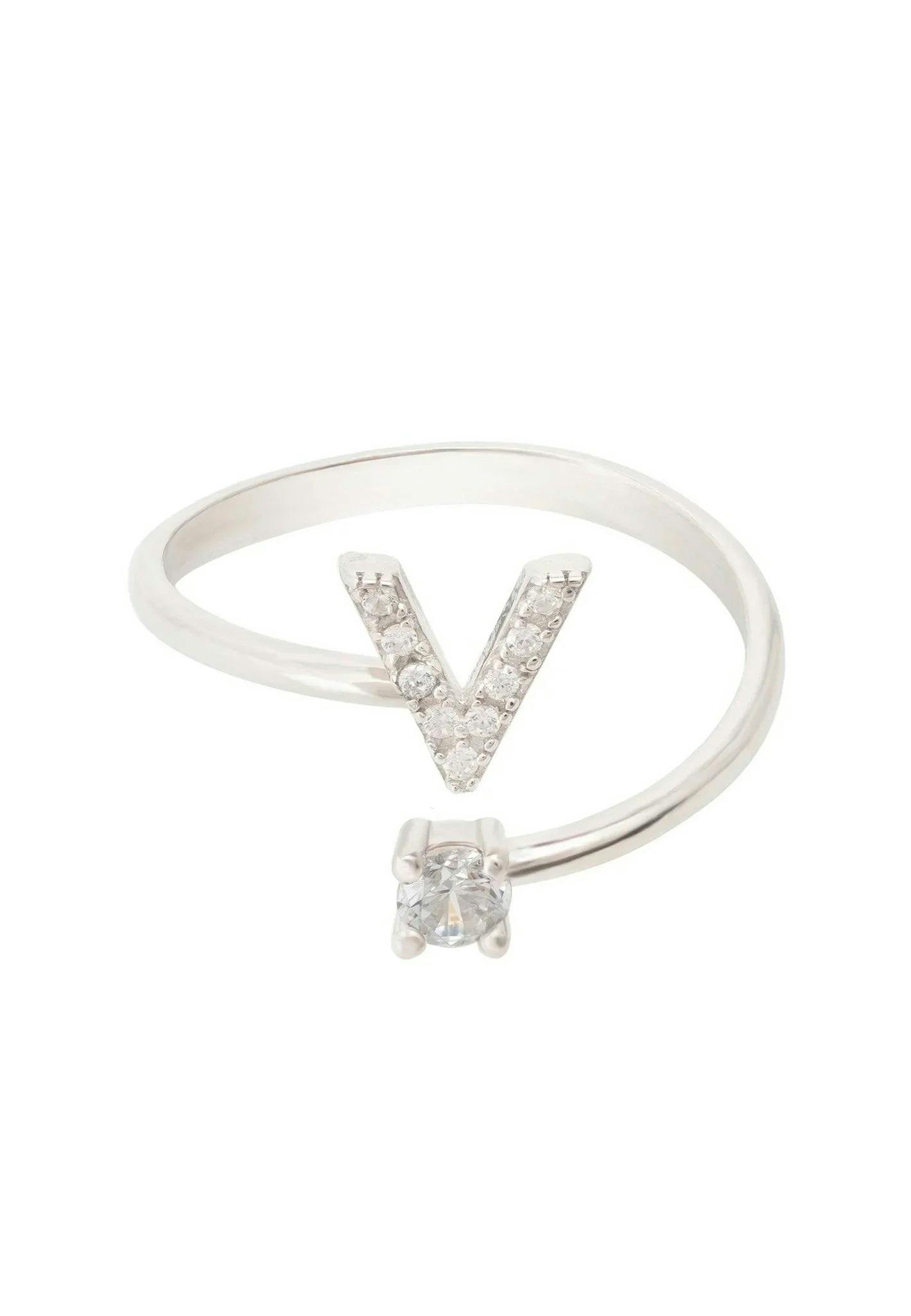Latelita Silver Initial Ring V