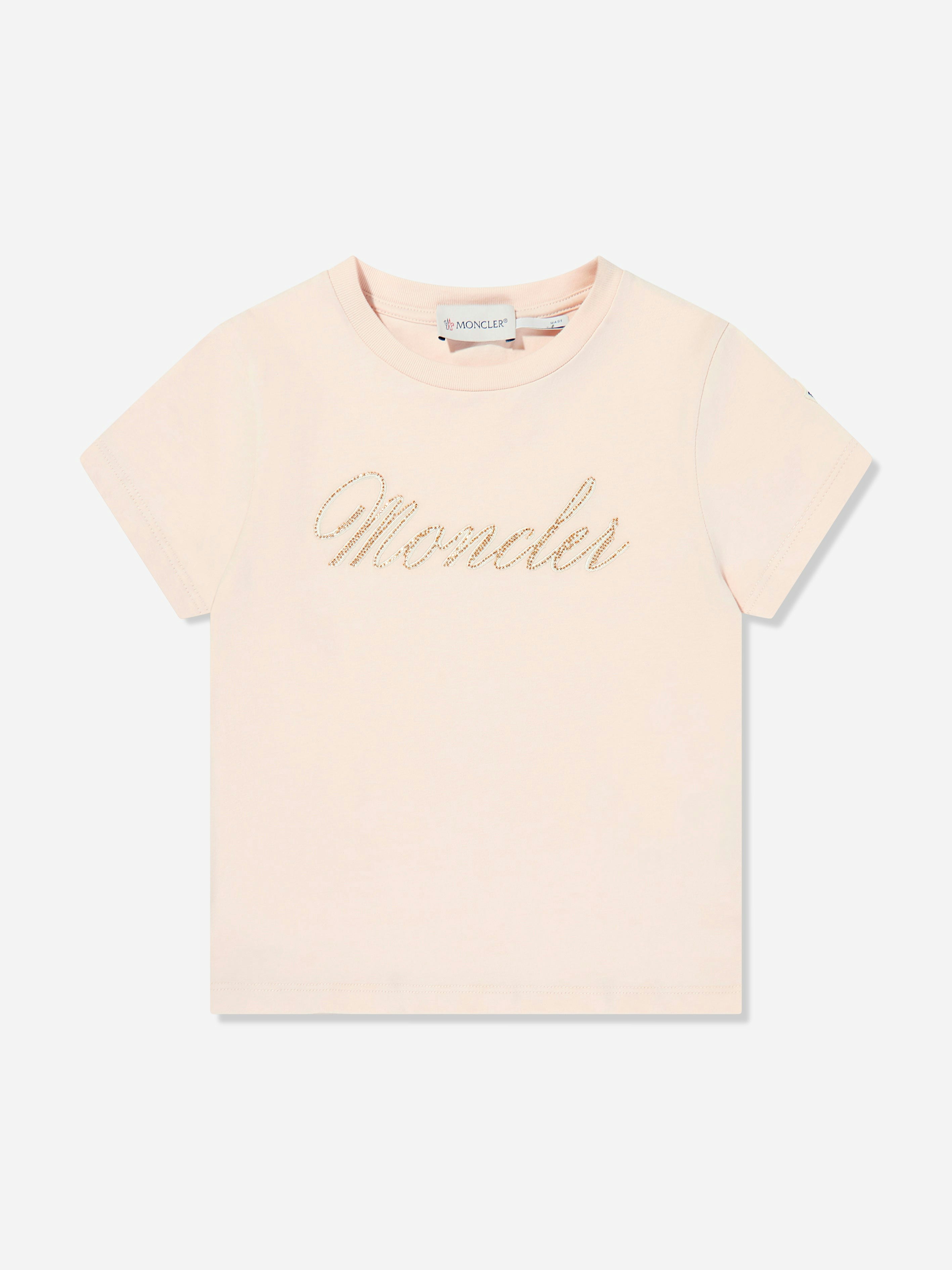 Moncler Enfant Girls Pink Logo T-Shirt In - 12 Yrs