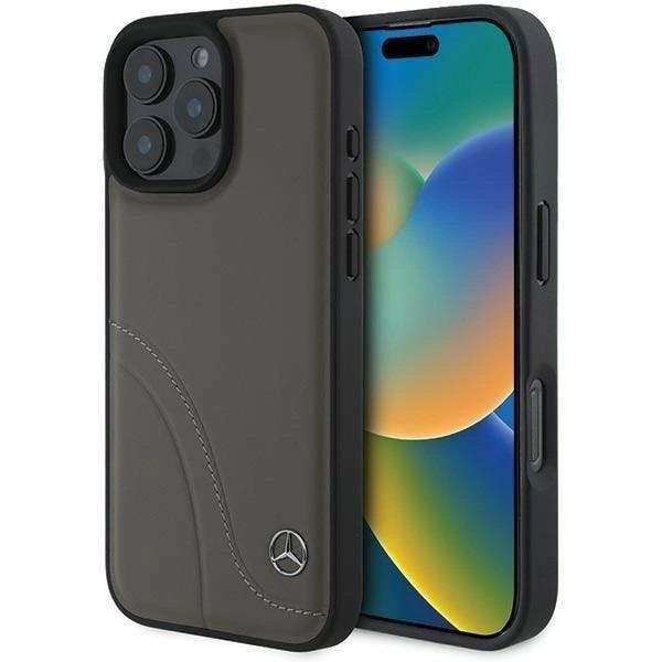 Mercedes Brown Mb Curved Stitches Leather Case For Iphone 16 Pro Max 6.9" - Mehcp16x23rbcsb
