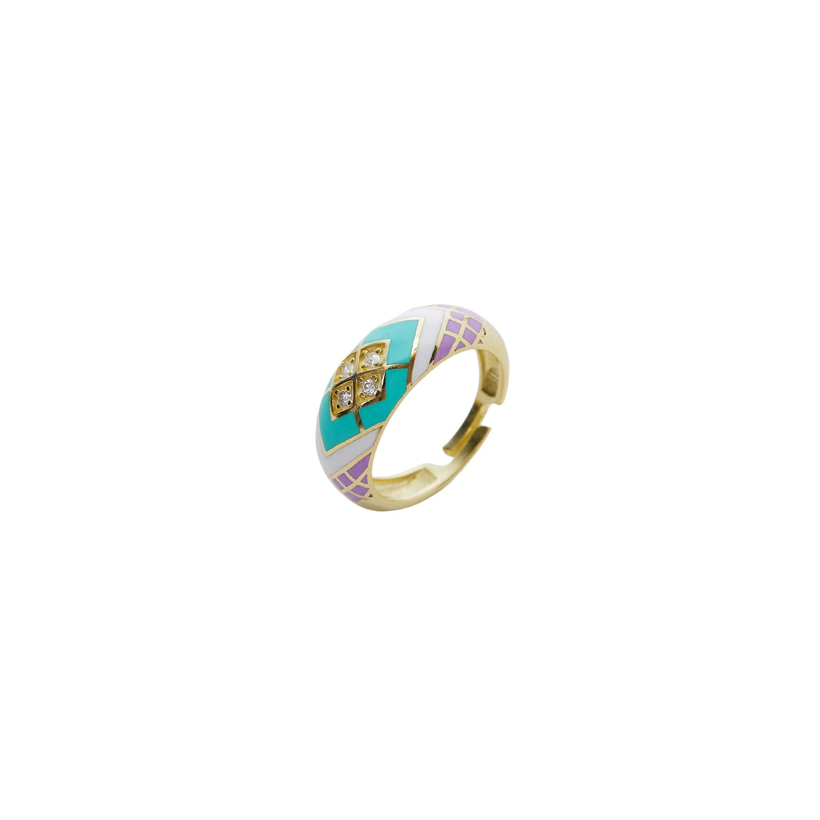 Spero London Turquoise/Silver Enamel Five Color Diamond Sterling Dome Ring