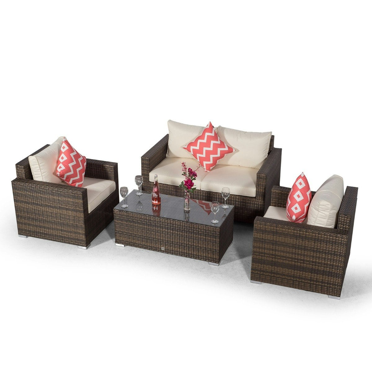 Rackhams Brown Sydney 4 Seater Rattan Conversation Sofa Set With Coffee Table - 1