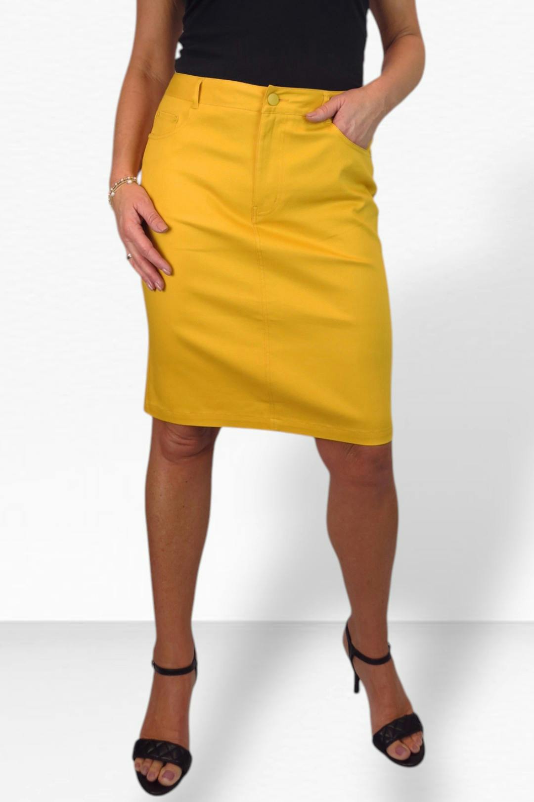 Paulo Due Women's Stretch Cotton Pencil Skirt Knee Length - 14 - Mustard