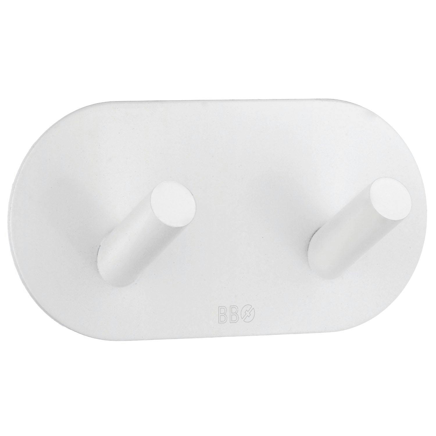 Rackhams White Stainless Steel Double Towel Hook (96 X 48Mm) Self Adhesive Bathroom Wall Mounted