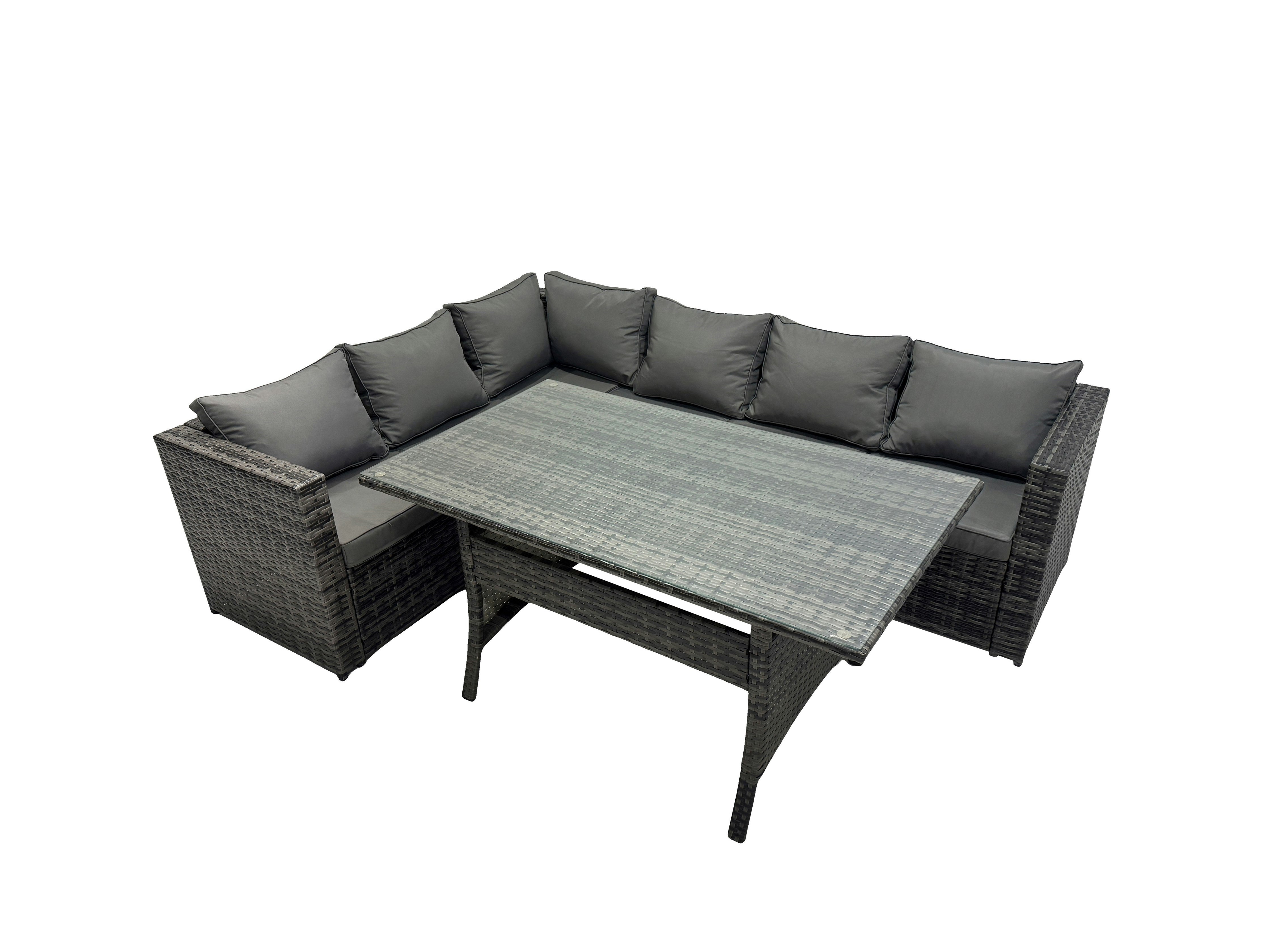 Rackhams Dark/Grey Outdoor Pe Rattan Sofa Set With Dining Table Patio Garden Furniture Sets Mixed