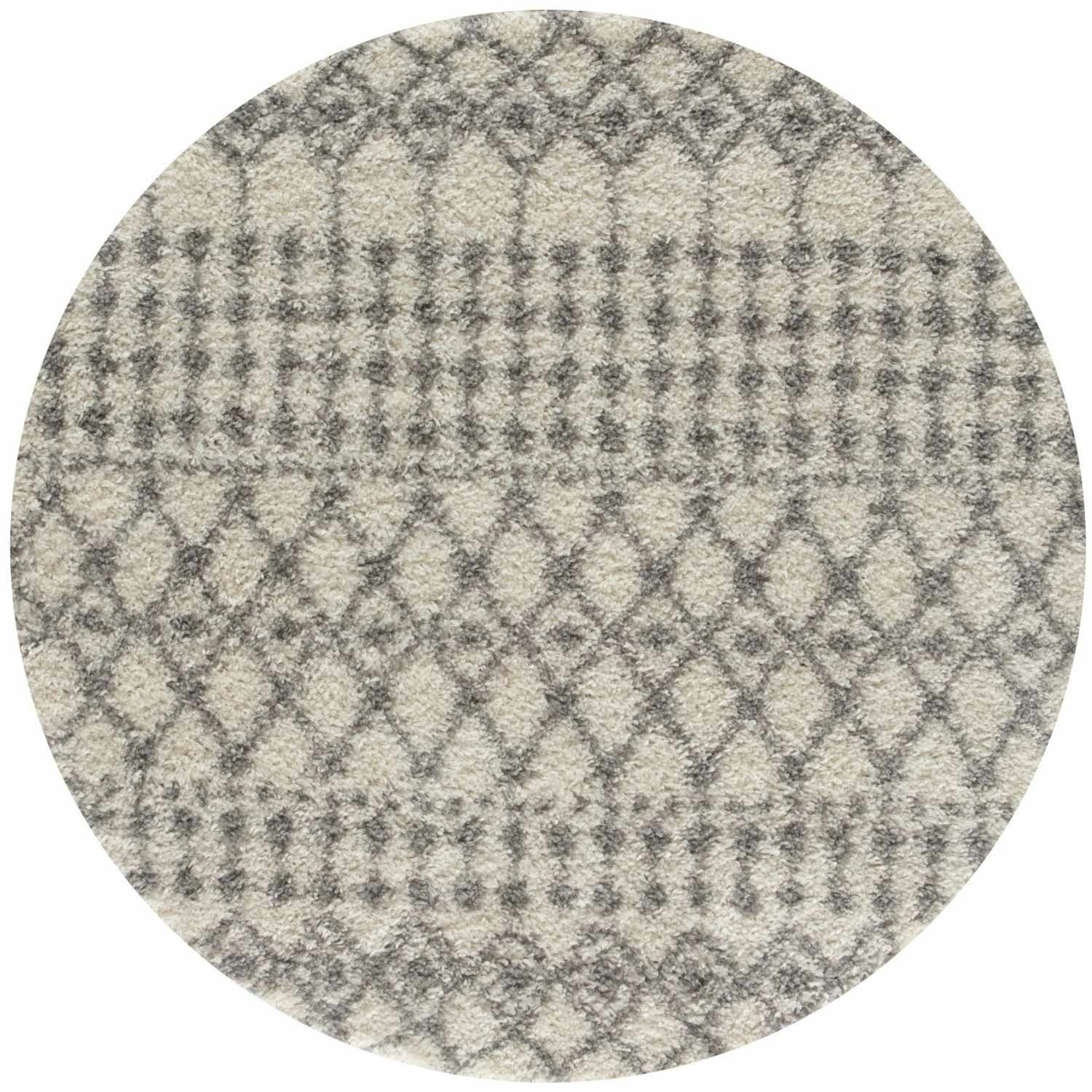 The Rugs Ivory/Grey Moroccan Shaggy Rug | 1000 - Ø 120 Cm