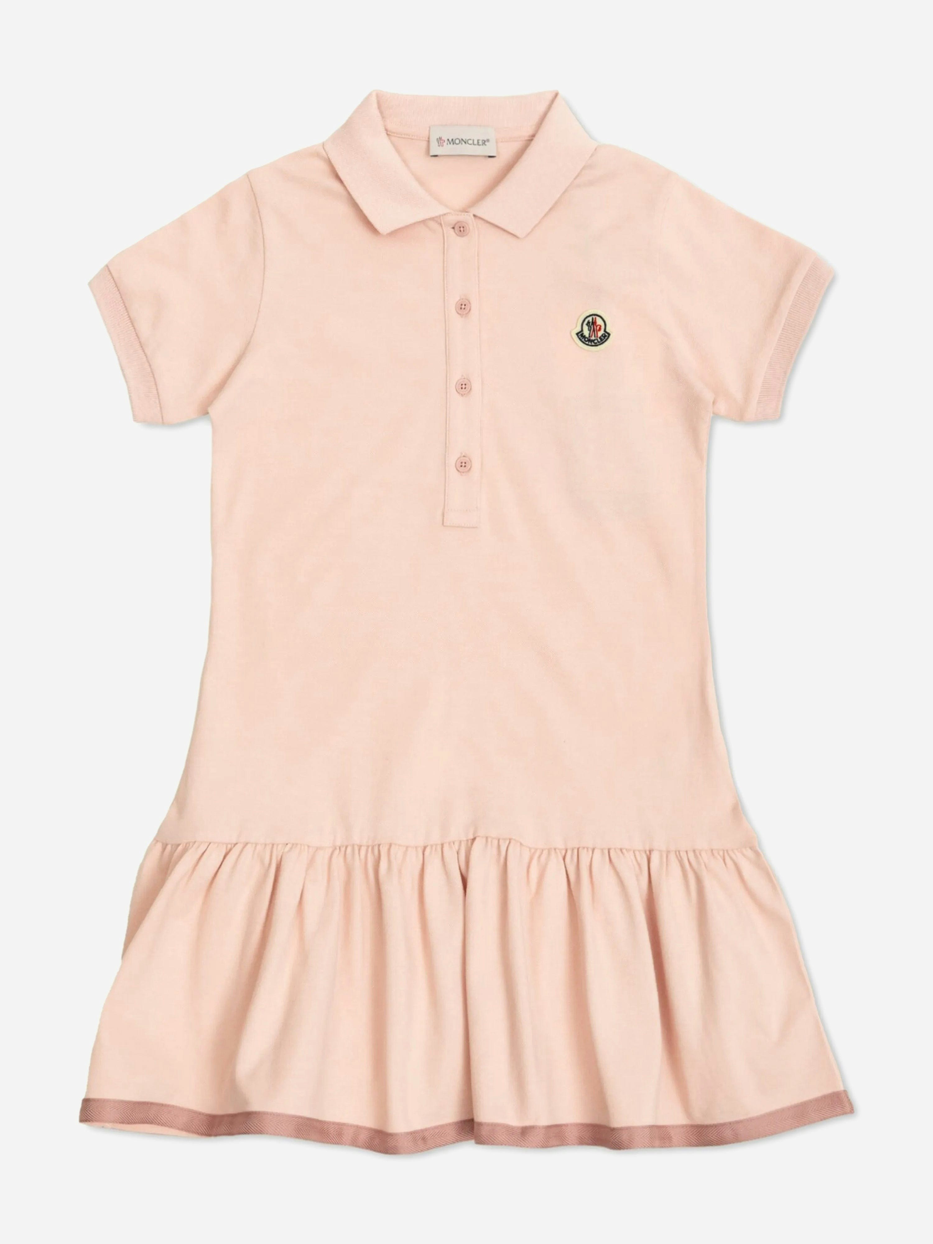 Moncler Enfant Girls Pink Logo Polo Dress In - 14 Yrs