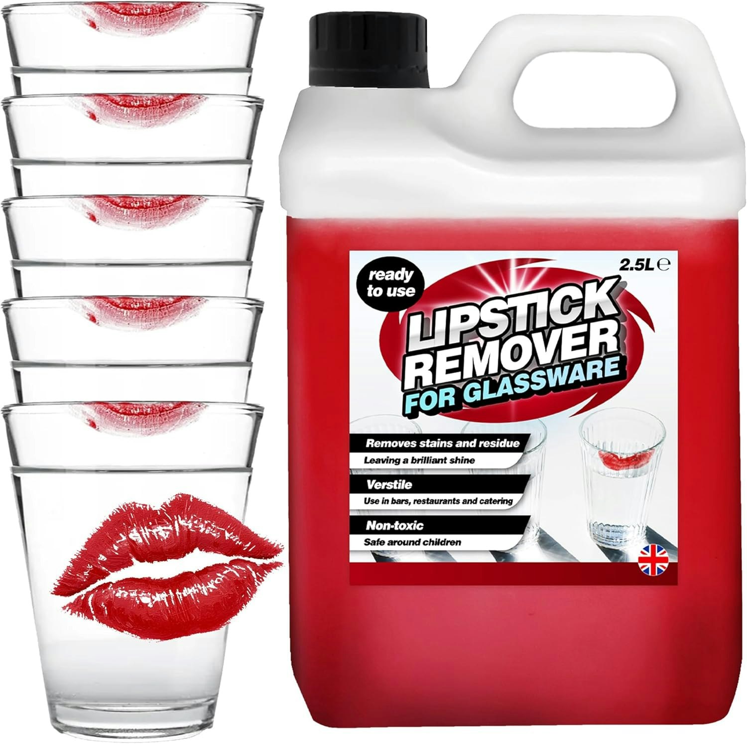 Rackhams 2.5 Litre Lipstick Remover Ready To Use Liquid Formula For Glassware - 2 X