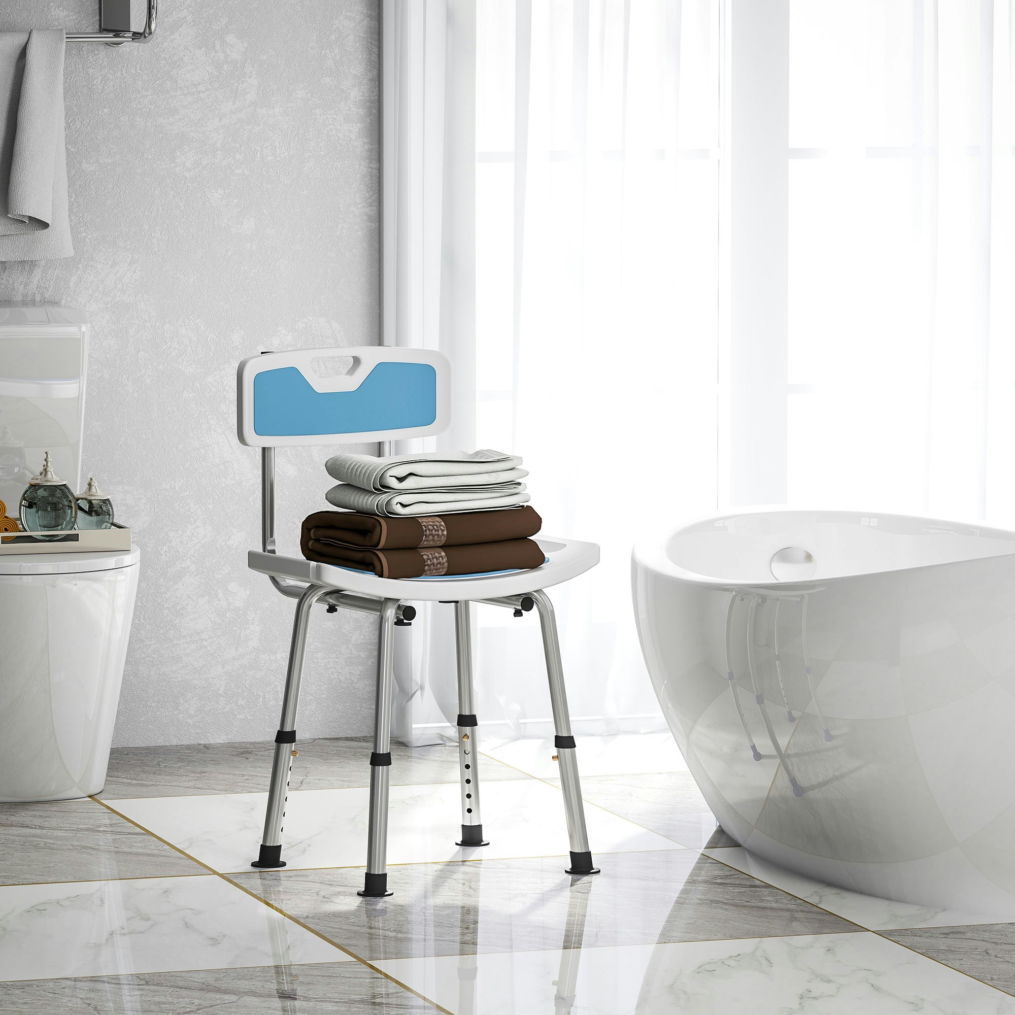 Homcom Shower Stool For Elderly Disabled Adjustable Shower Stool Light Blue - Image 5
