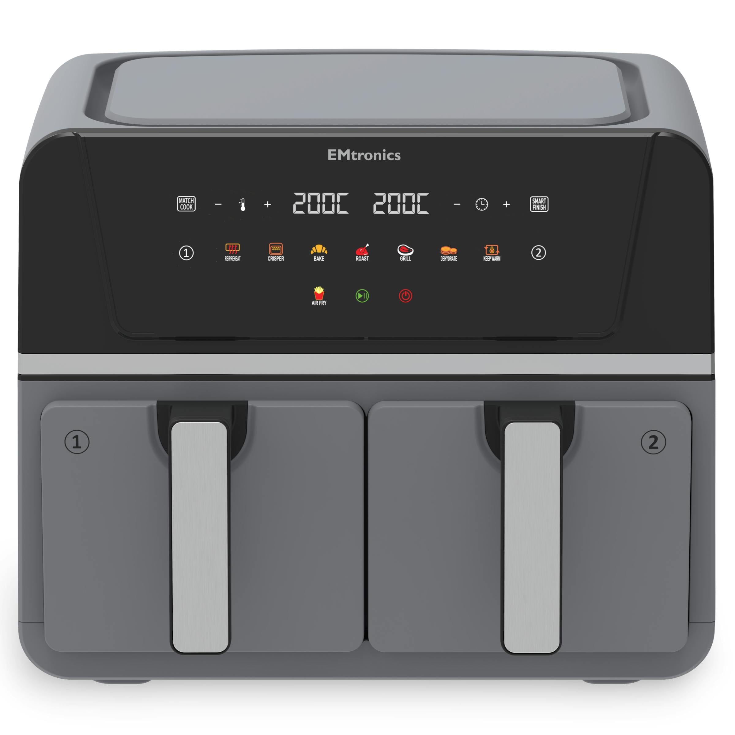 Emtronics Grey Dual Air Fryer 8 Litre