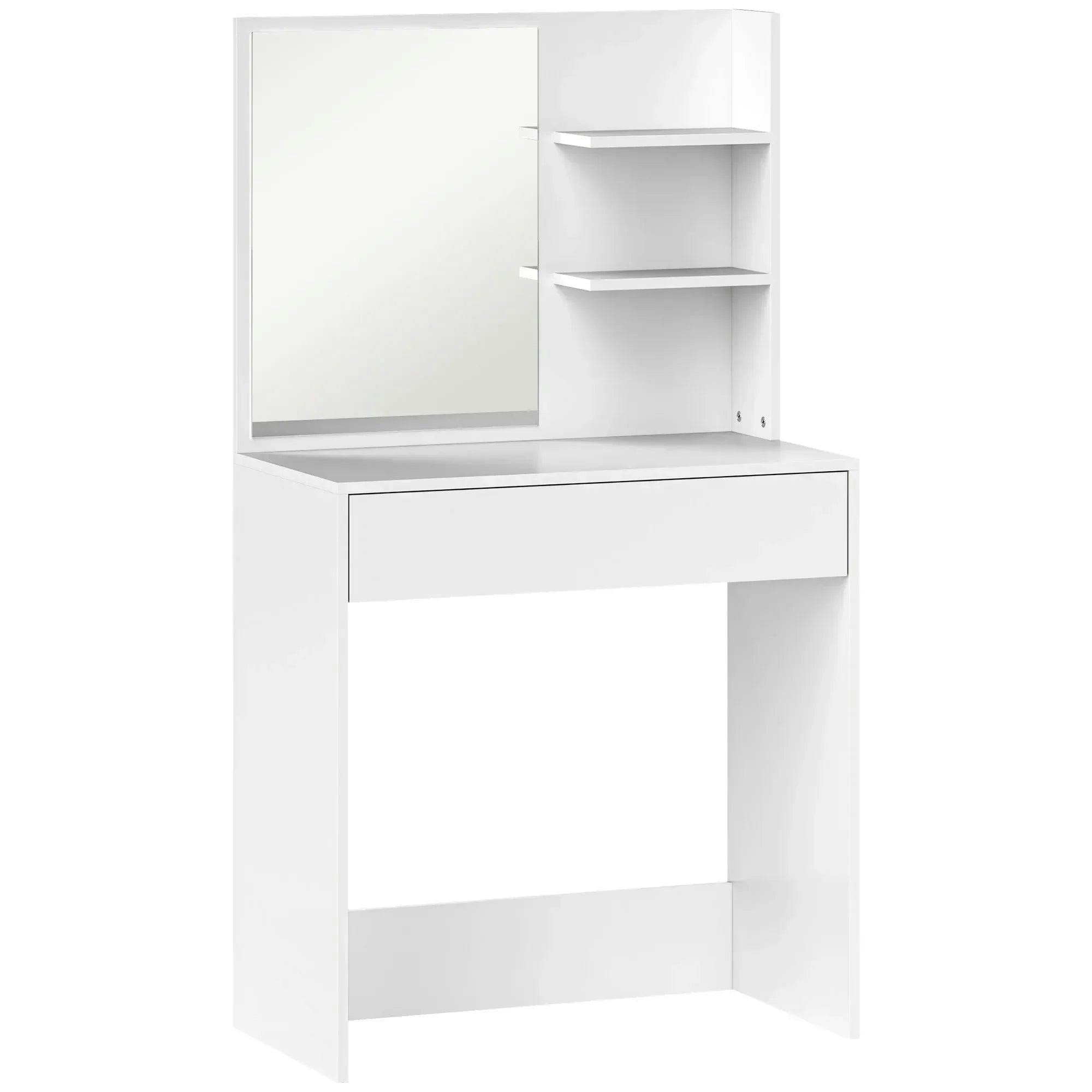 White Dressing Table with Mirror Drawer Storage Shelves Makeup Vanity Desk - Image 5