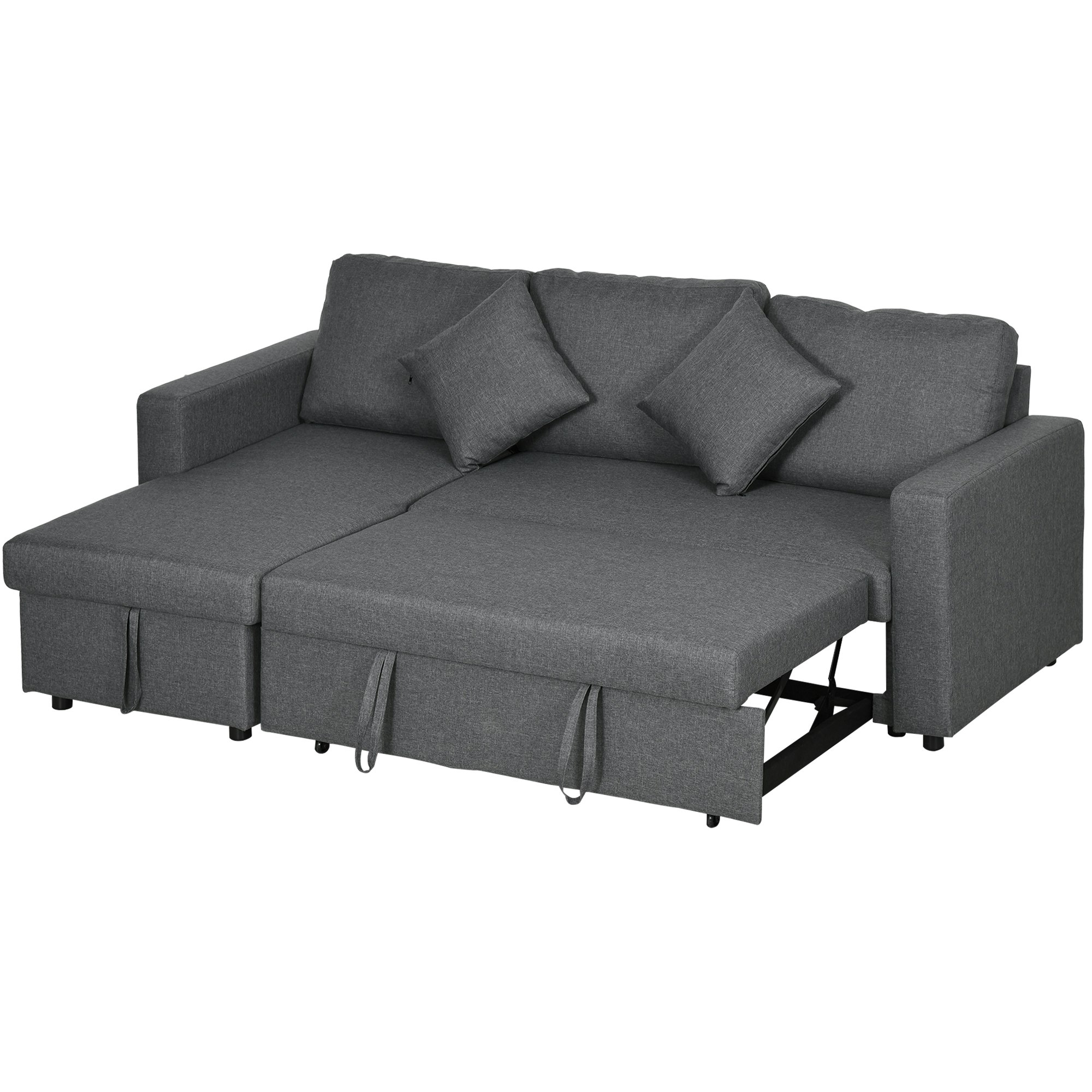 Rackhams Dark/Grey Corner Sofa Bed With Storage, Seater Pull Out Sofa Bed - Linen (90% Polyester, 10% Linen) Size 3