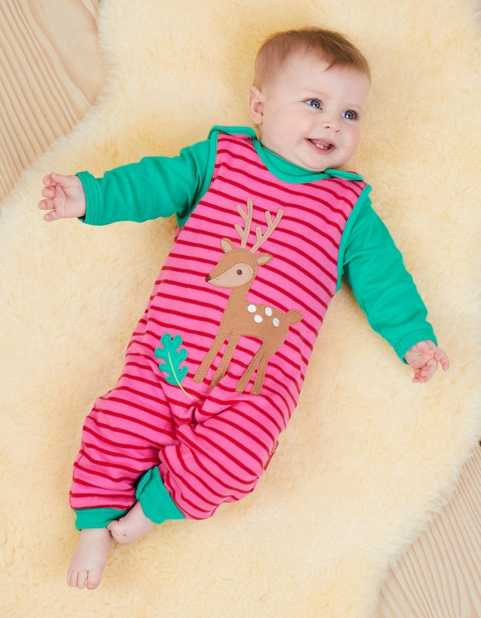 Toby Tiger Organic Fawn Applique Slungarees - 0-3M 56Cm