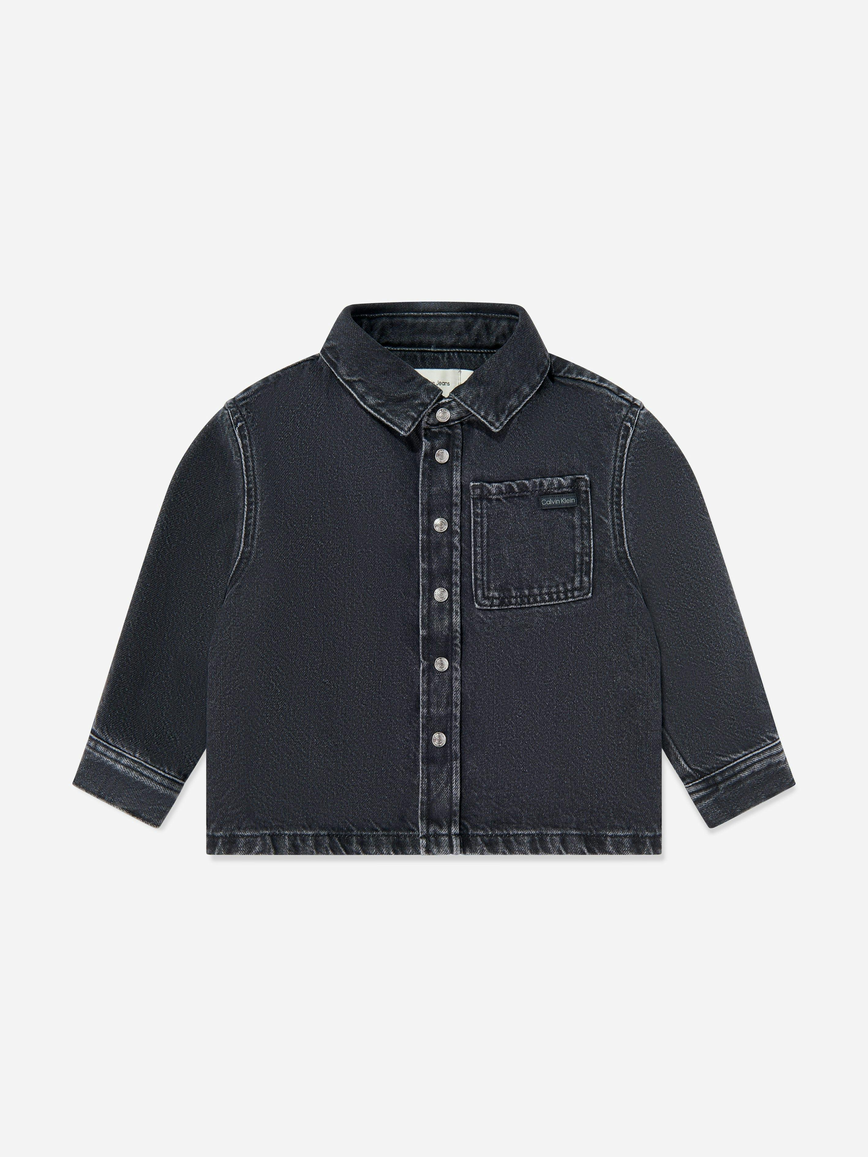 Calvin Klein Boys Black Optic Washed Denim Shirt In - 12 Yrs