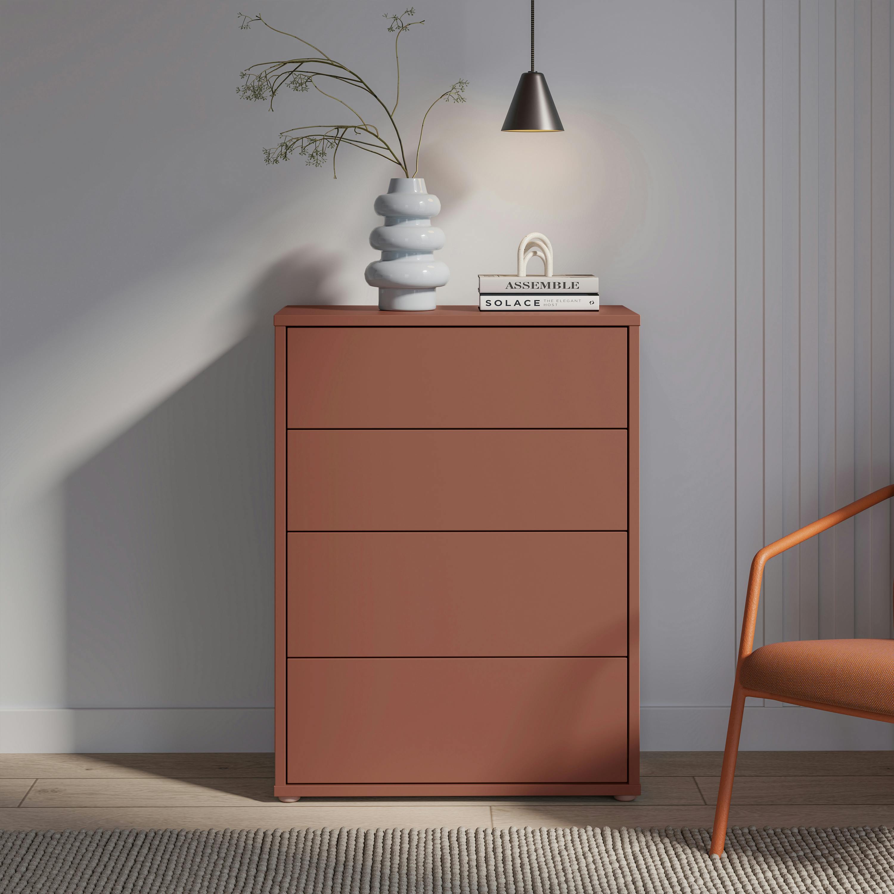 Rackhams Alice Springs 4 Drawer Chest With Push-To-Open Drawers In Terracotta - Standard - Terracotta - Manufactured Wood