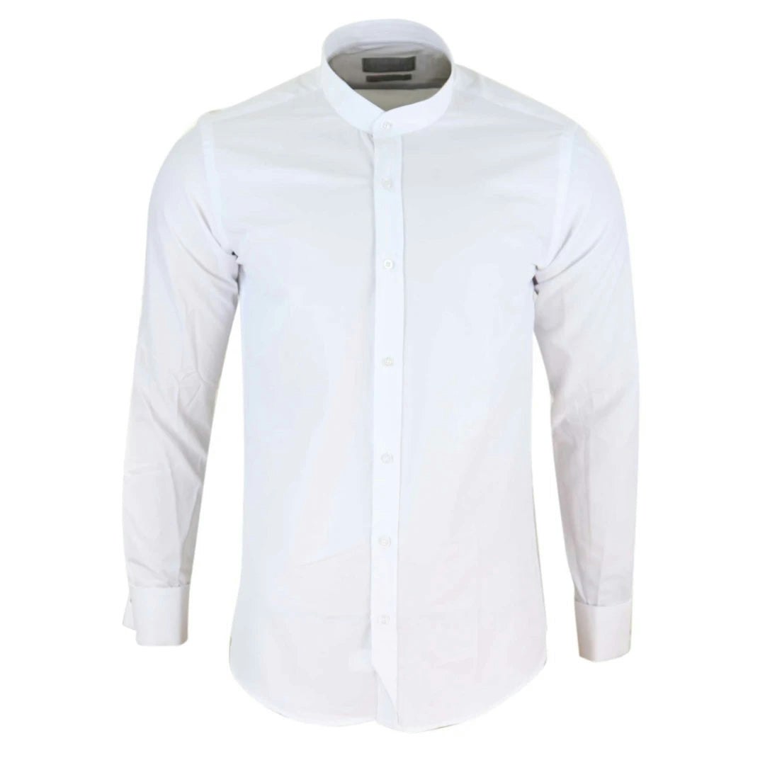Truclothing Men's White Nehru Classic Round Removable Collar Button Shirt Slim Regular Fit - 2XL - Slim Fit
