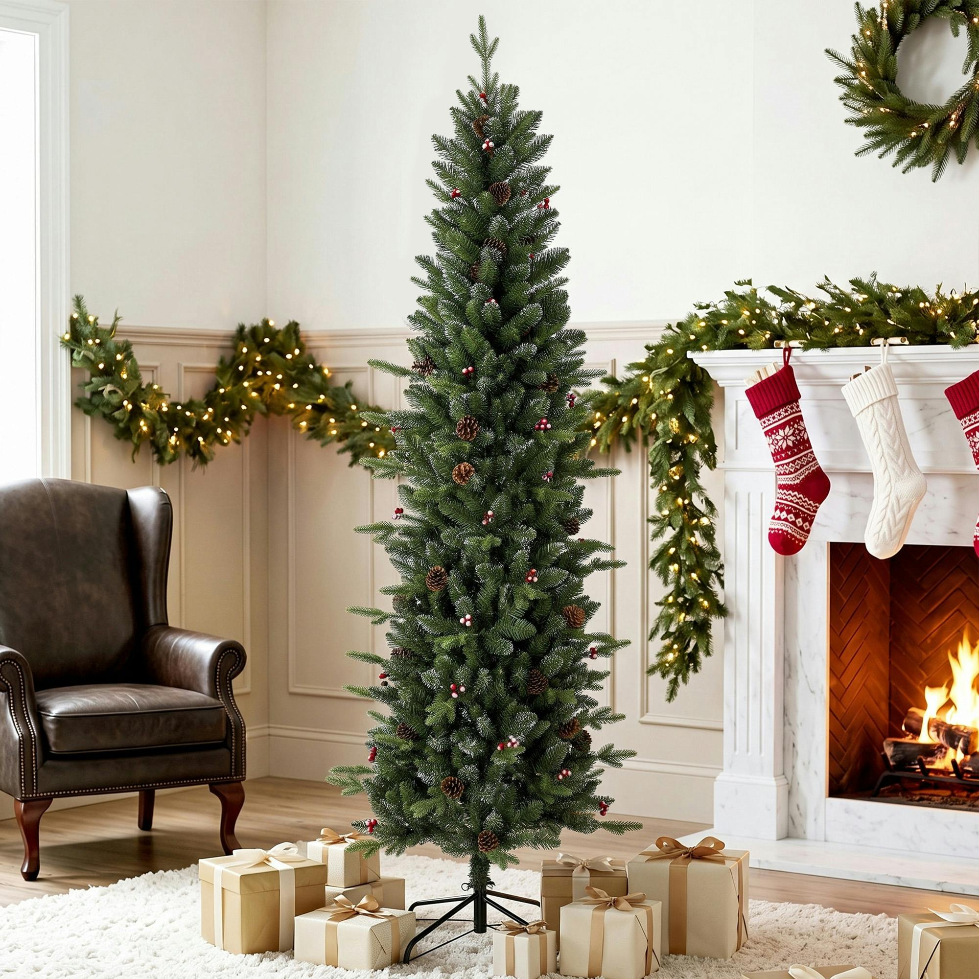 Homcom Green Slim Gracious Pine Xmas Tree, 7Ft/210Cm Artificial Christmas Tree With 904 Branch Tips, Foldable Steel Stand, - Image 4