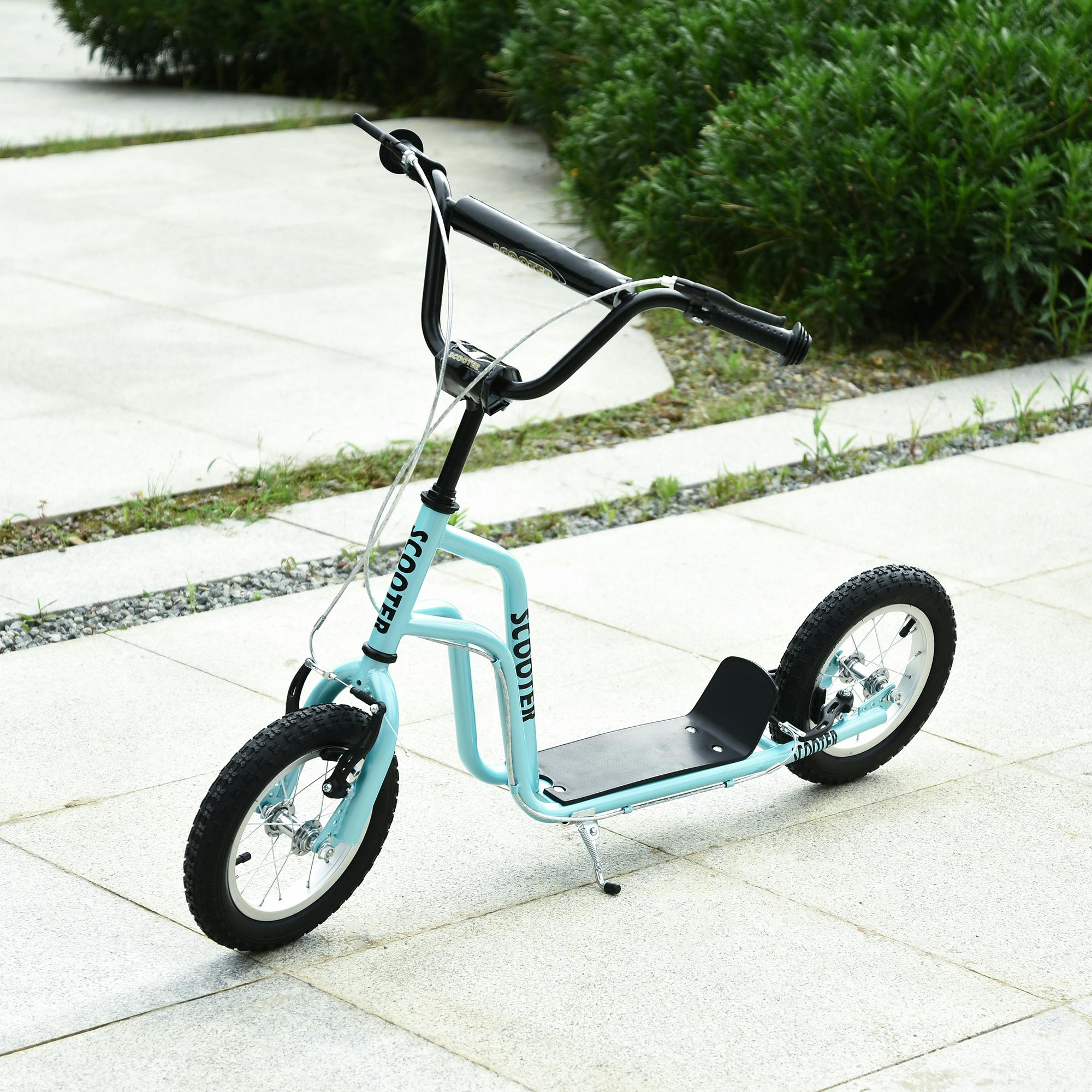 Homcom Stunt Scooter, Kids Scooter, 12'' Rubber Tyre Kick Scooter With Adjustable Handlebar, Dual Brakes