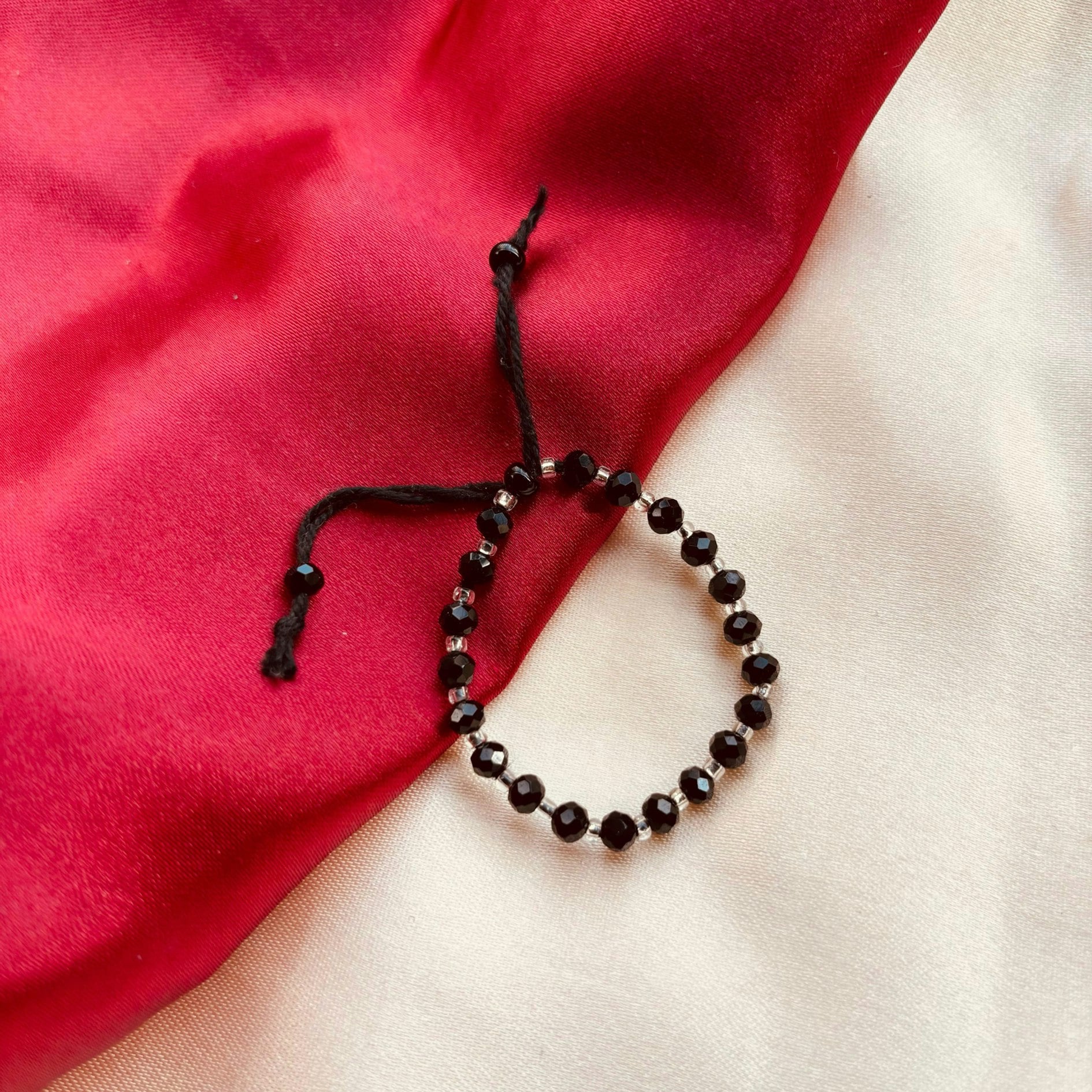 The Colourful Aura Silver/Black Adjustable Beads Nazaria Bracelet For Kids And New Borns