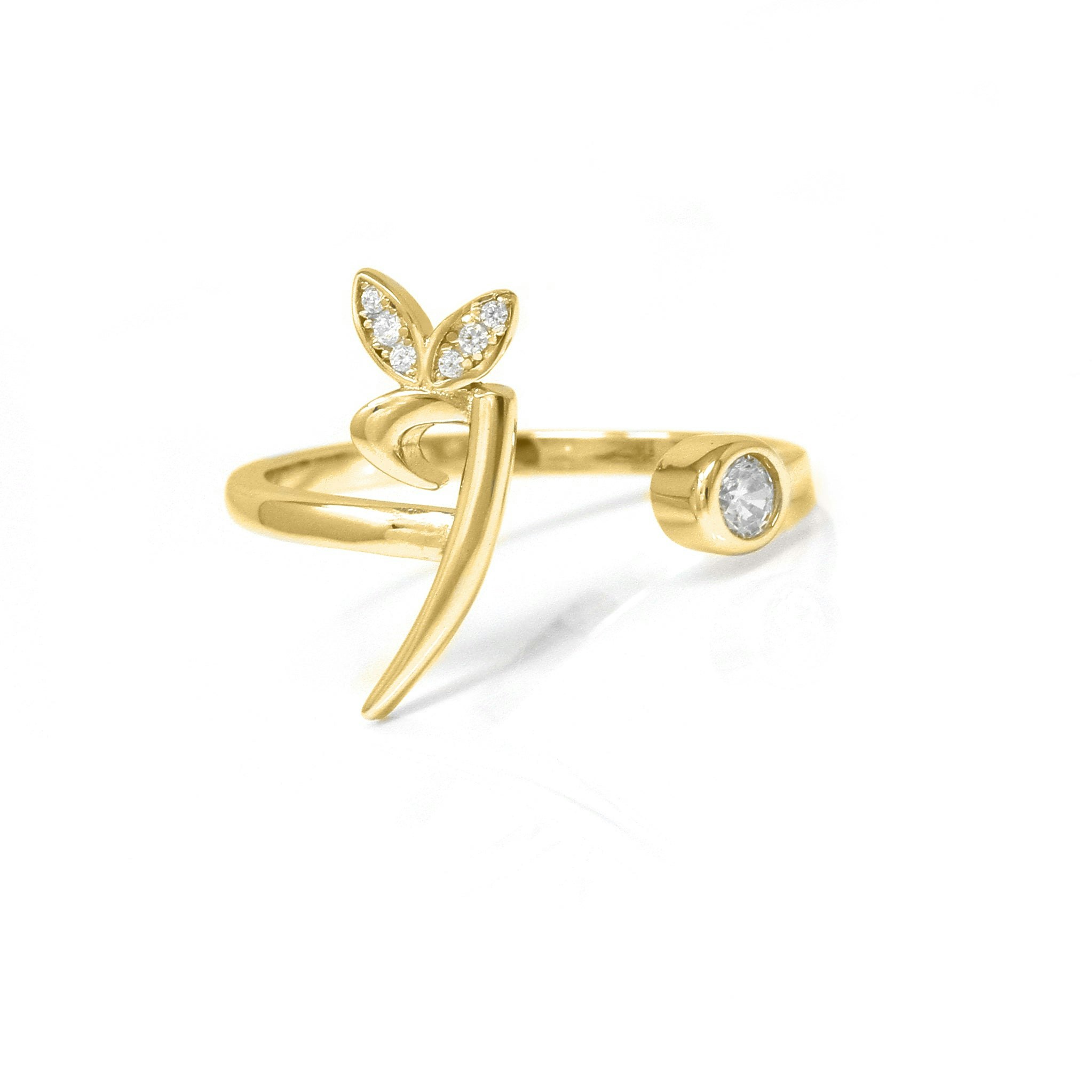 Say It With Yellow/Gold Adjustable Winged Initial Ring - Plated - I