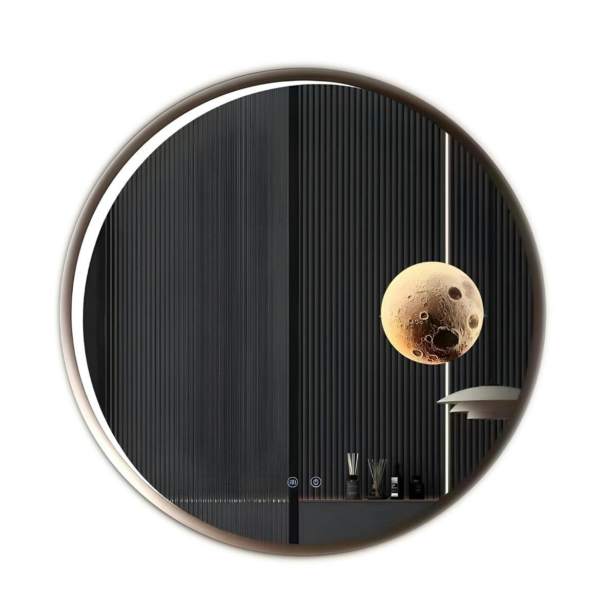 Rackhams Light Round Aluminum Led Mirror With Moon Design - 70Cm Diameter, Dimmable & Cct Adjustable Ing