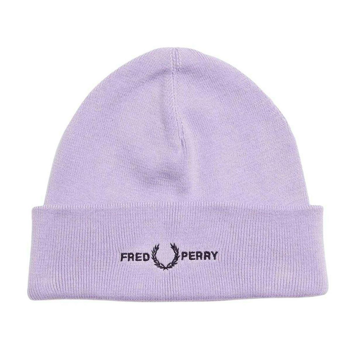 Fred Perry Unisex Lilac Adult Graphic Logo Beanie - One Size - 55% Acrylic/45% Cotton