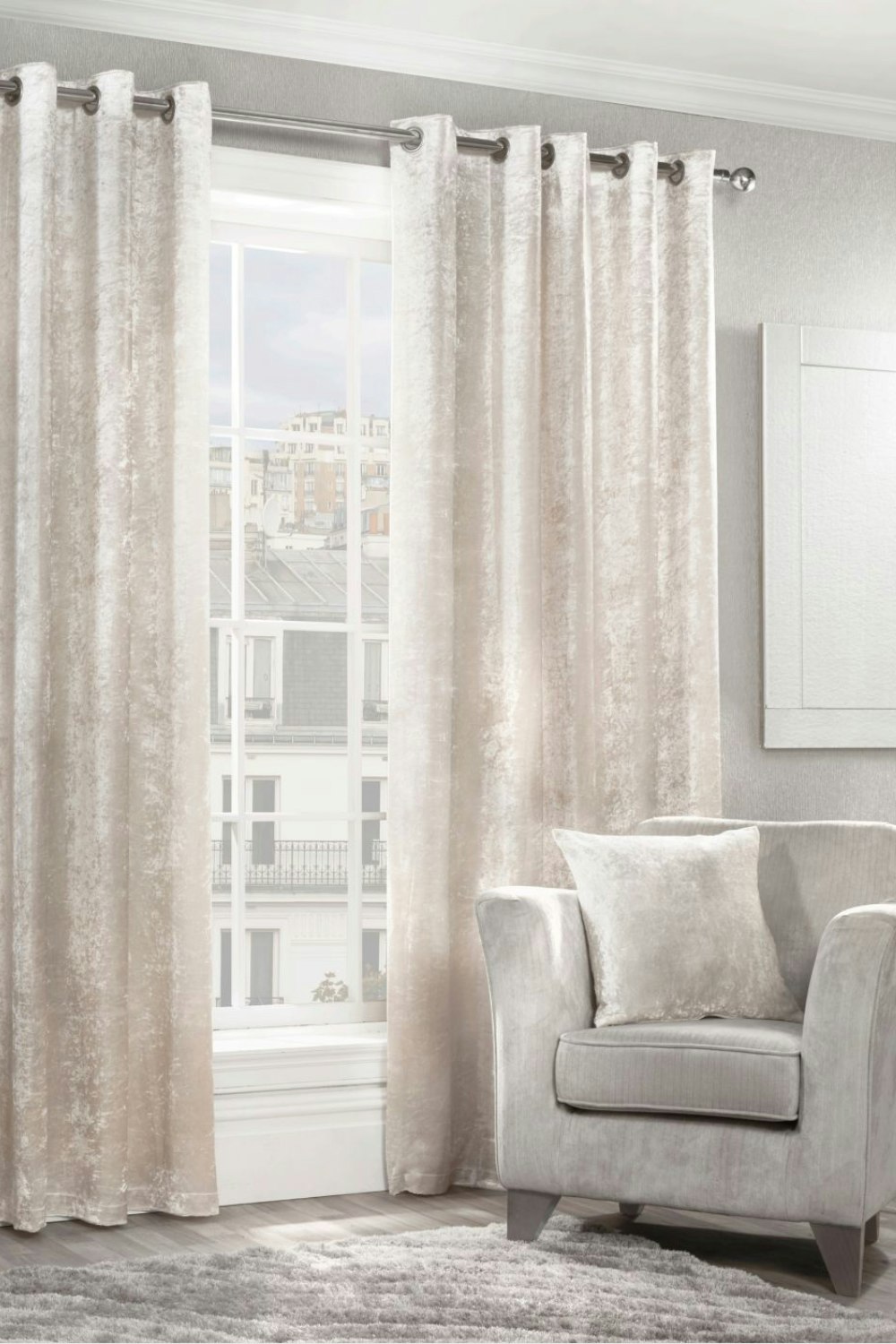 Rackhams Cream Crushed Velvet Fully Lined Eyelet Curtains - 46 X 54"