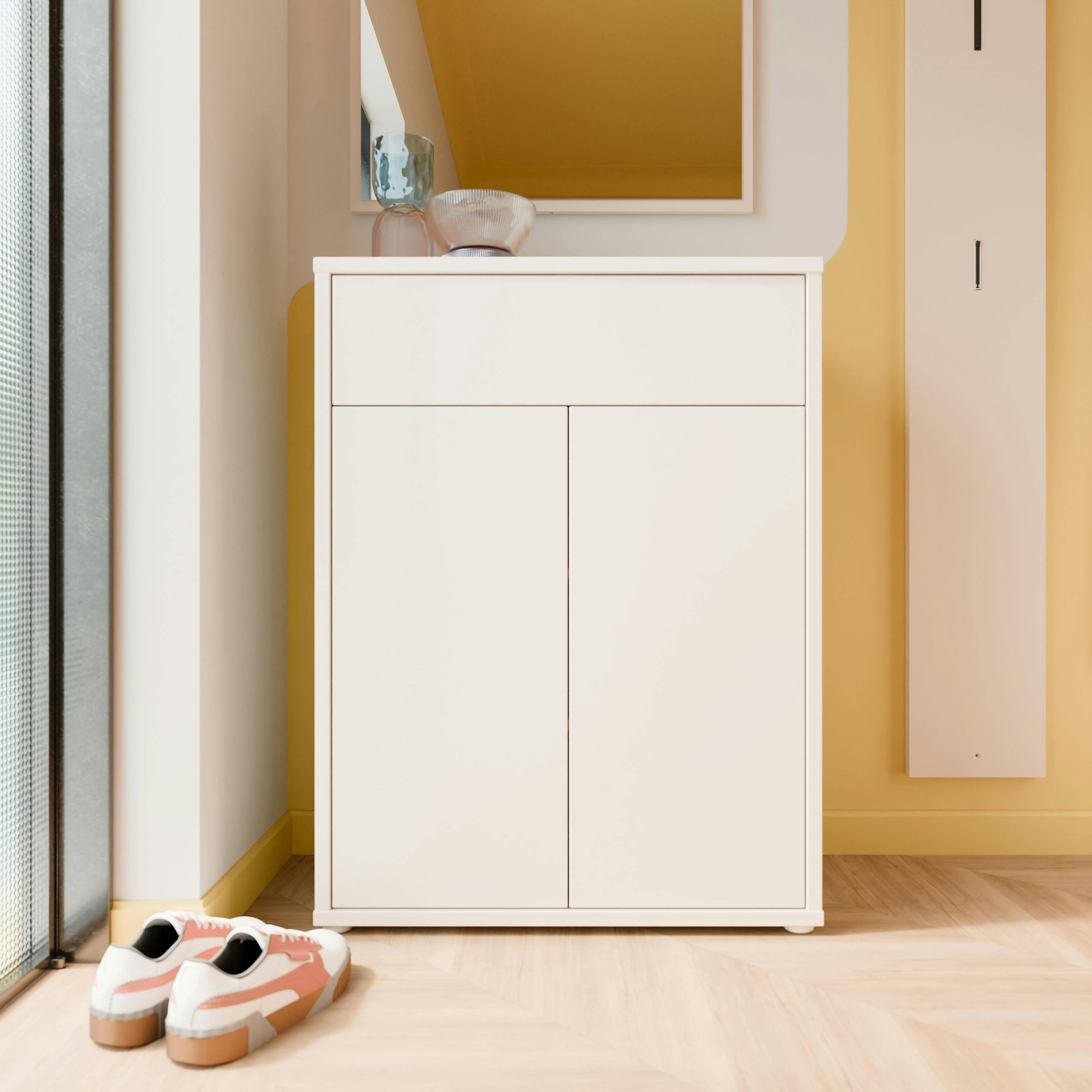 Furniture To Go Alice Springs Compact Shoe Cabinet With 2 Doors Push-To-Open & 1 Drawer Push-To-Open In Sand - Matt - Standard - Sand