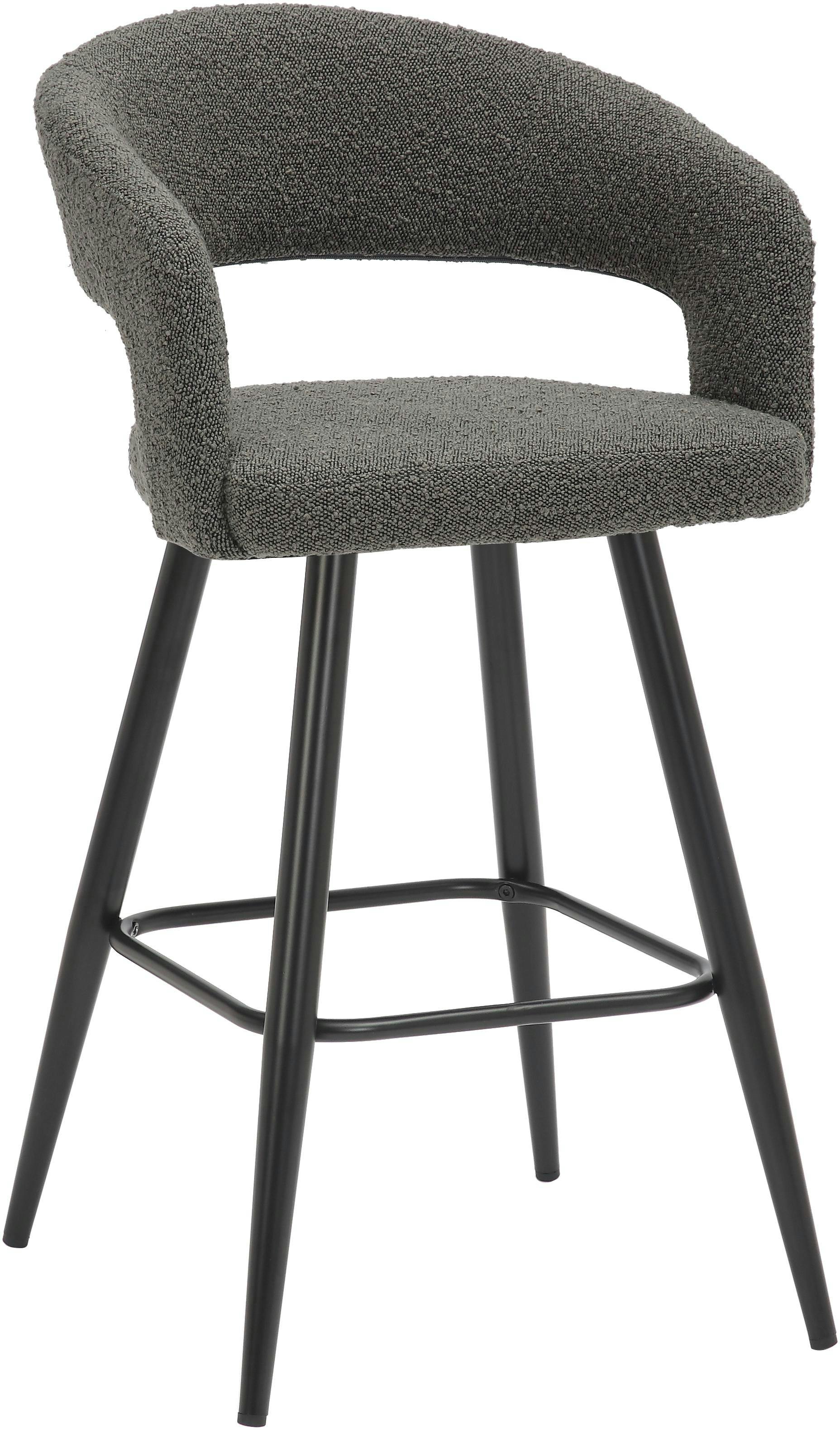 Lamboro Grey Amalfi Boucle Kitchen Bar Stools, Single, Fixed Height Metal Legs With Footrest, Breakfast Bar Stool