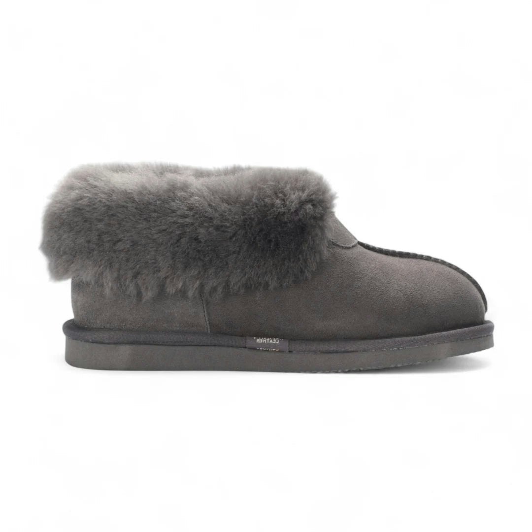 Infinity Leather Women's Grey Leather Company Glacier - Sheepskin Suede Comfort Bootie - Eu 37