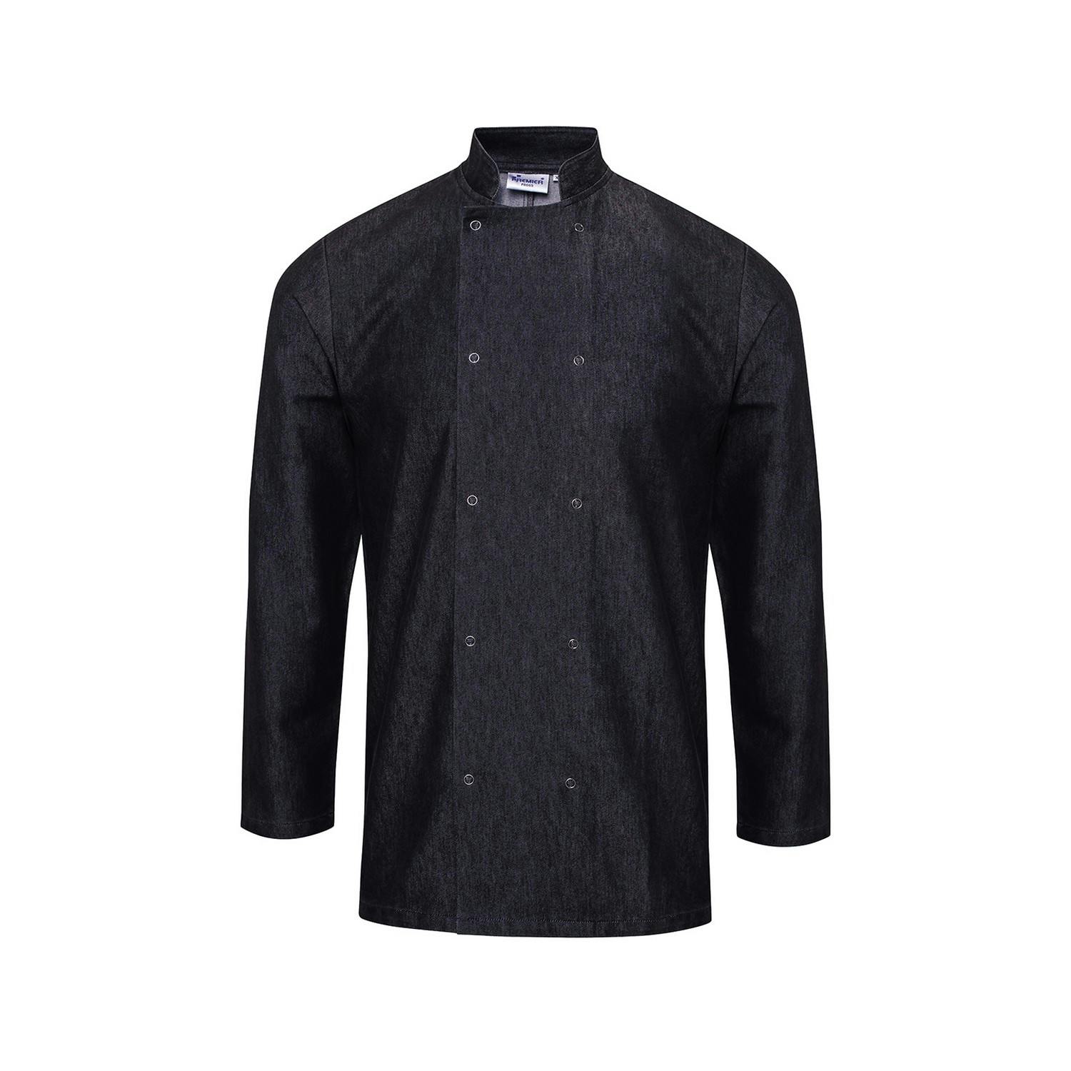 Premier Men's True Black Wrap Over Long-Sleeved Chef Jacket In | Size: Small - Image 2