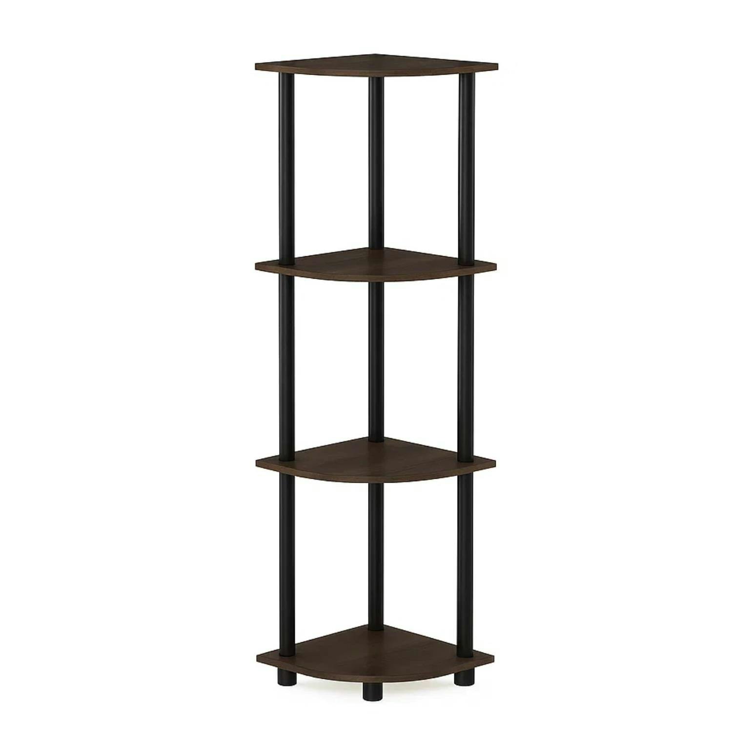 Rackhams Dark/Brown/Grain Space-Saving /Bk Turn-N-Tube 4-Tier Corner Display Rack Multipurpose Shelving Unit, Grain/Black For Small Spaces - Sku 12078Db-Wg