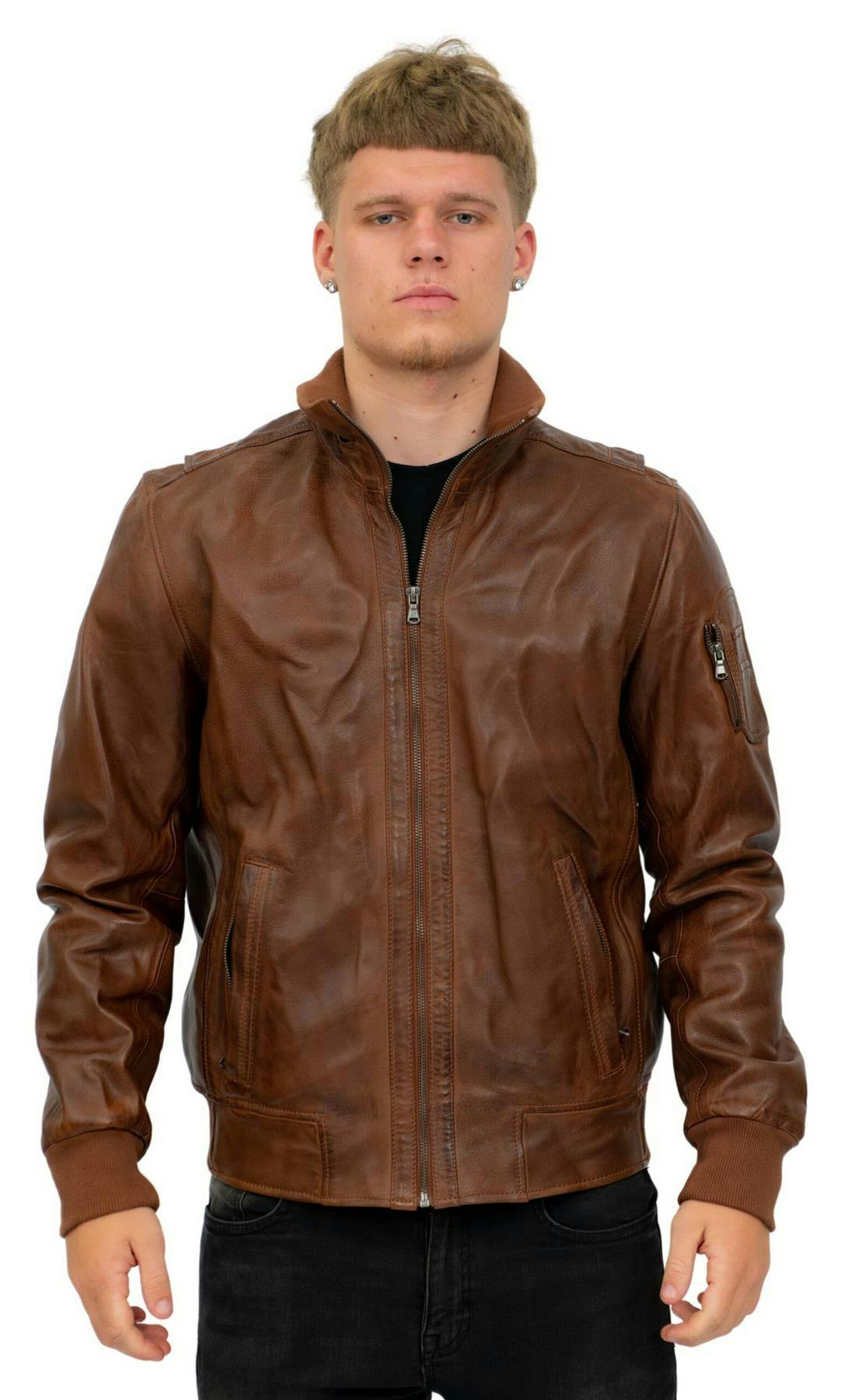 Infinity Leather Men's Leather Varsity Bomber Jacket-Adana - Tan - Uk 3XL | Eu 56 | Us 46