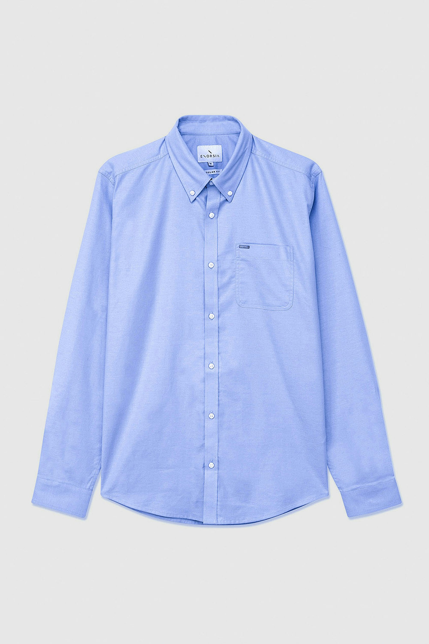 Enorsia Men's Button Down Collar Long Sleeve Shirt - S - 98% Bci Cotton 2% Spandex - Sky