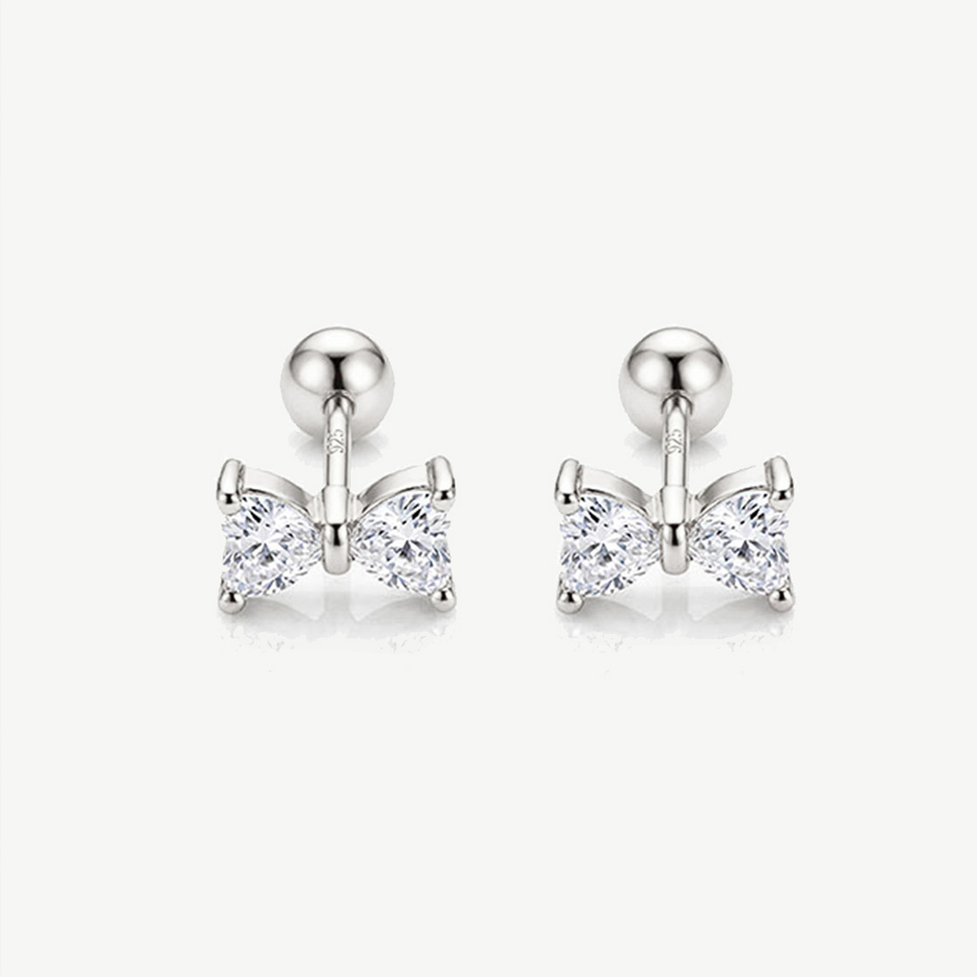 Muchv Silver Dainty Bow Earrings - Screw Back