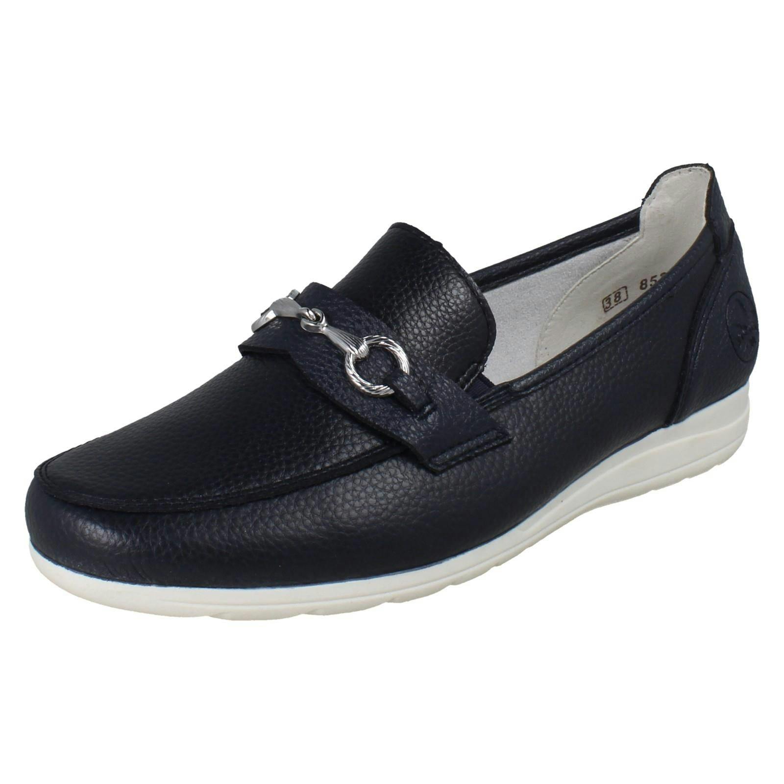 Rieker Women's Blue Casual Flat Loafer Style Slip On Shoes With Chain Detailing L9355 - Uk 6.5